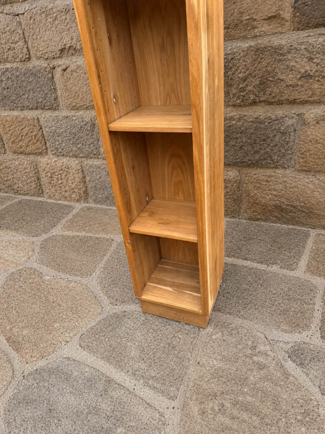 Contemporary Solid Oak Narrow Bookcase | Tall Oak Display Shelving Unit | Rustic Modern Storage