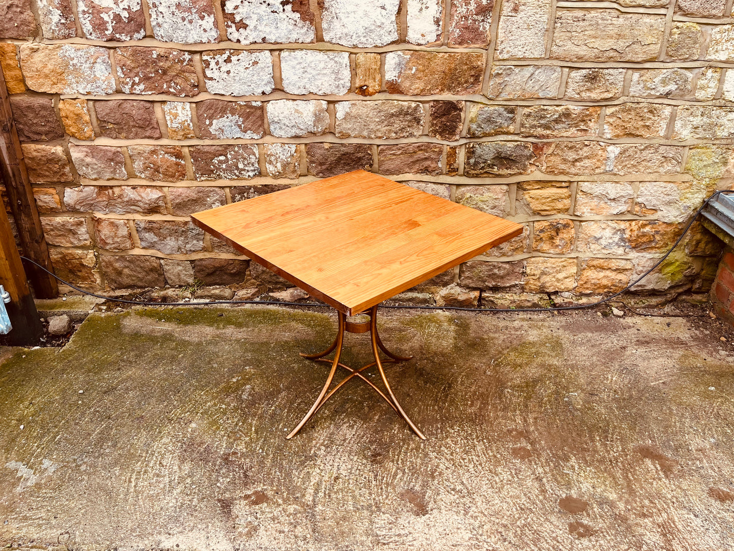 1980s Sculptural Pedestal Bistro Table – Vintage Square Solid Wood Café Dining Table
