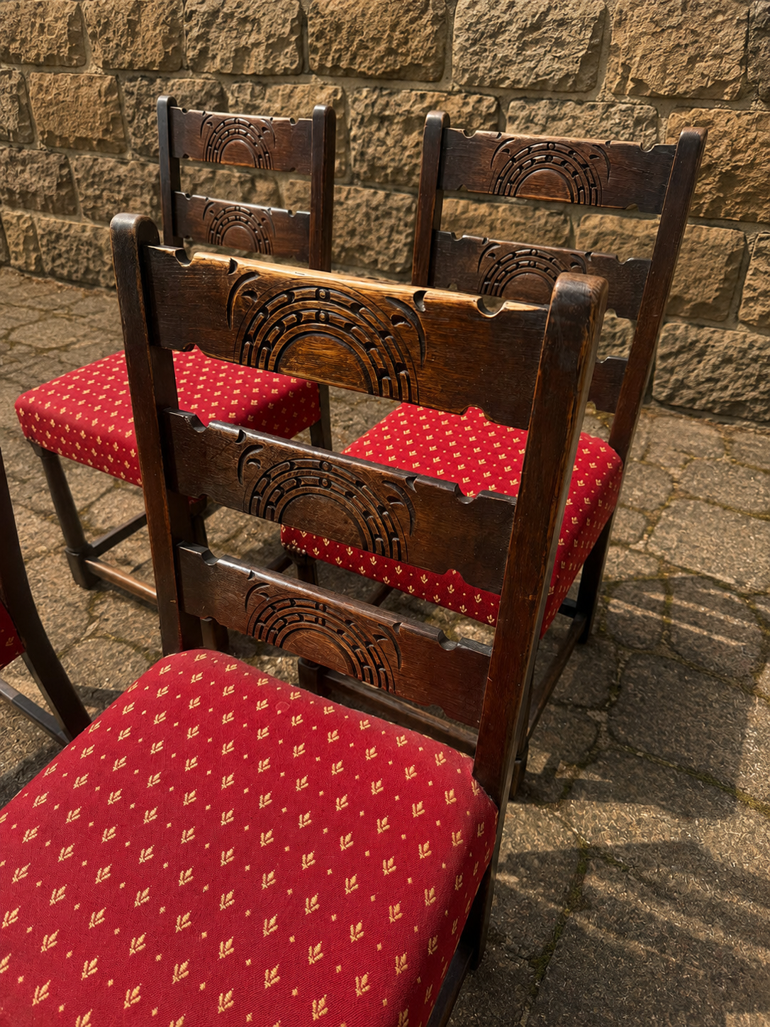 Set of Four Antique Carved Oak Dining Chairs c.1920–1940