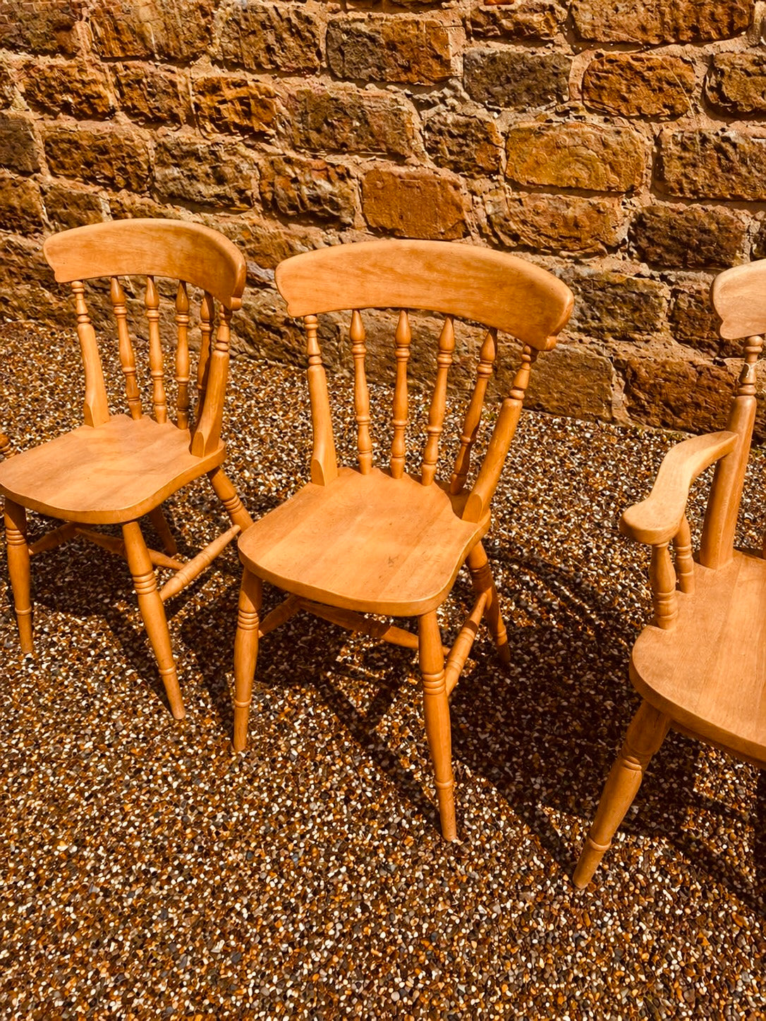 Set of 4 Vintage Windsor Dining Chairs with Armchairs – Solid Wood Farmhouse Chairs