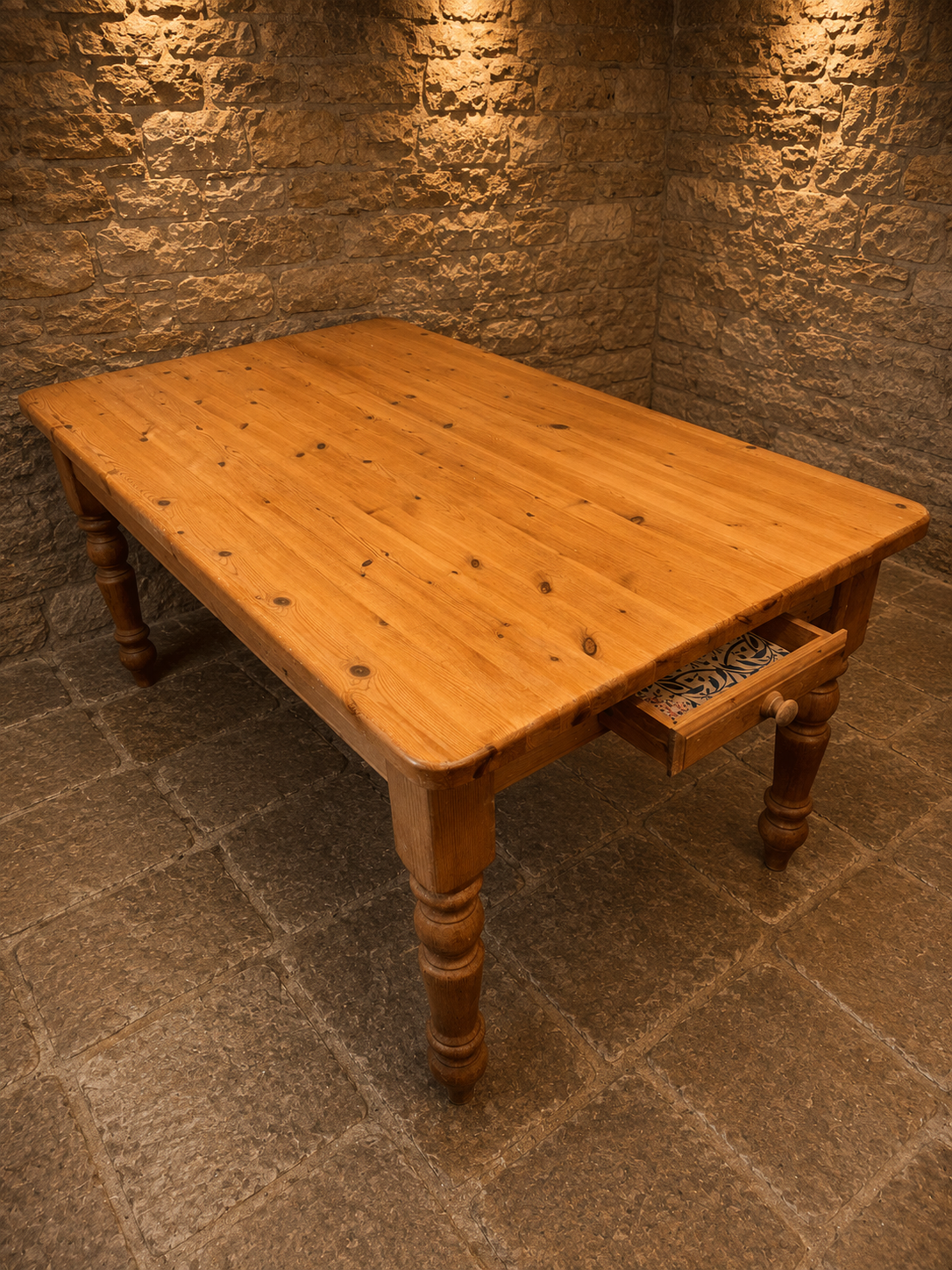 Large Victorian Pitch Pine Farmhouse Dining Table with Drawer | Antique Country Kitchen Table | c.1880–1900