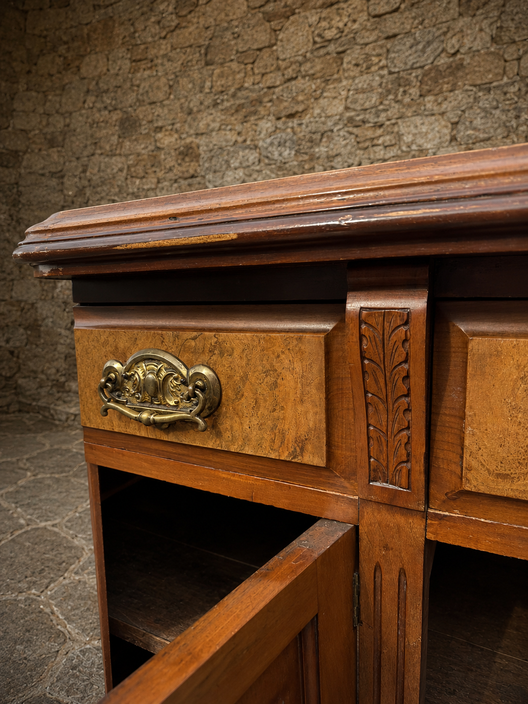 Antique French Provincial Burr Walnut Sideboard Buffet | Circa 1880–1900
