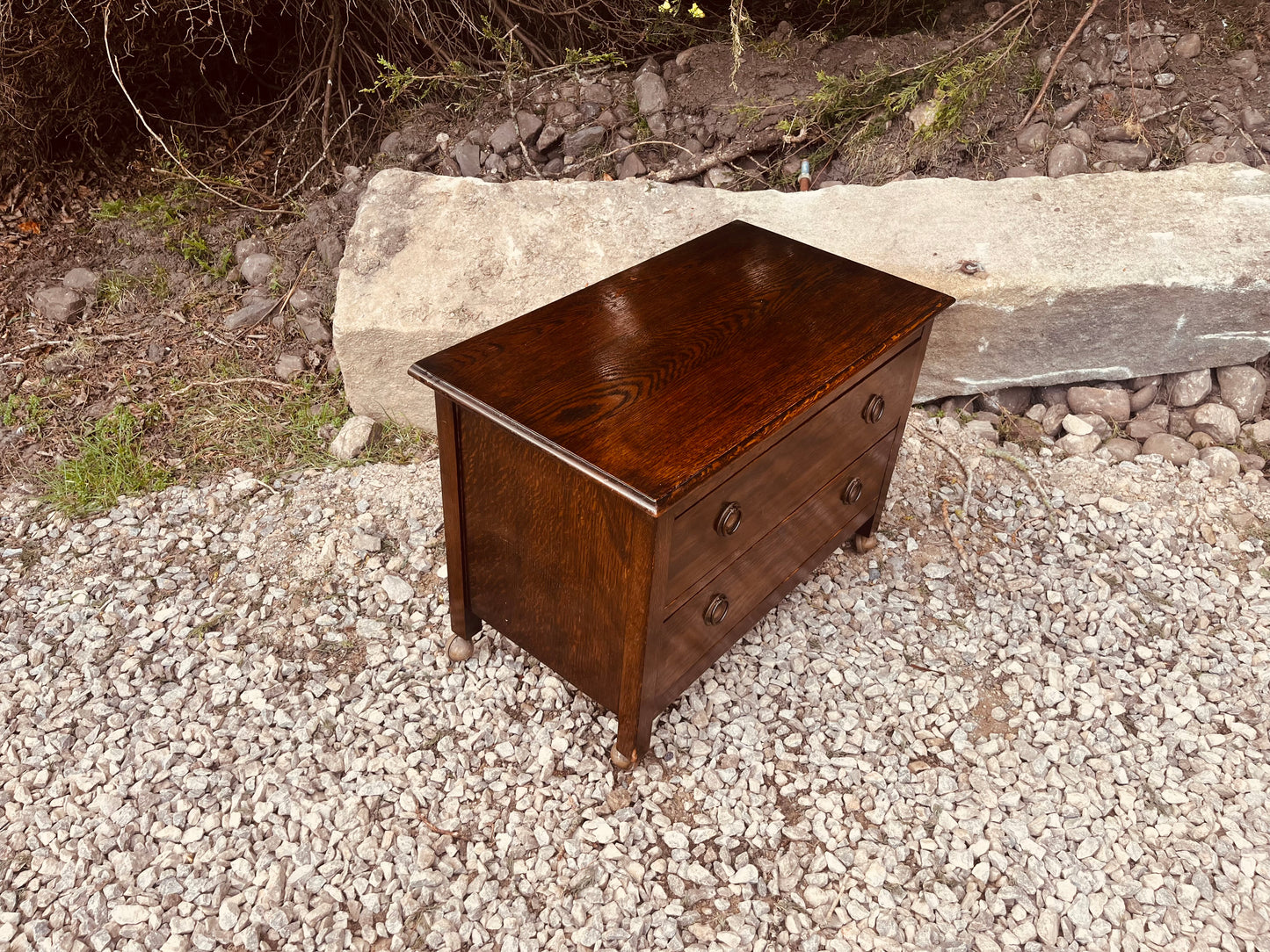 Vintage Oak Bedside Table with Two Drawers