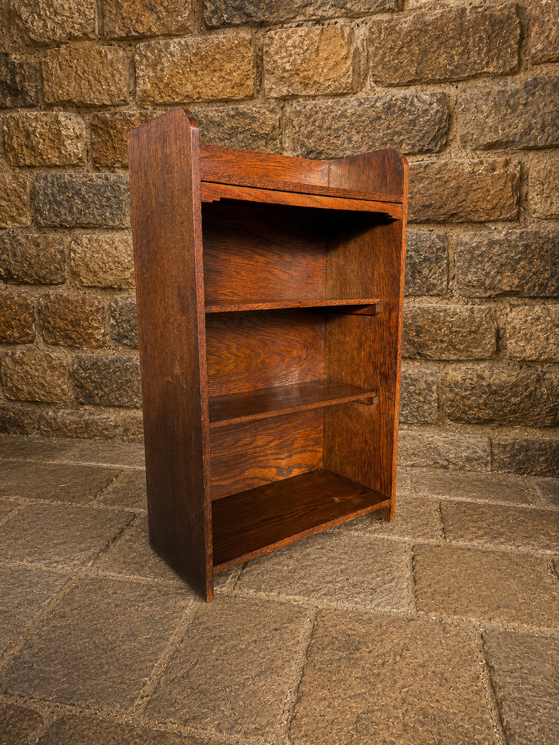 Antique Oak Open Bookcase – Arts & Crafts Tiger Oak Shelving Unit