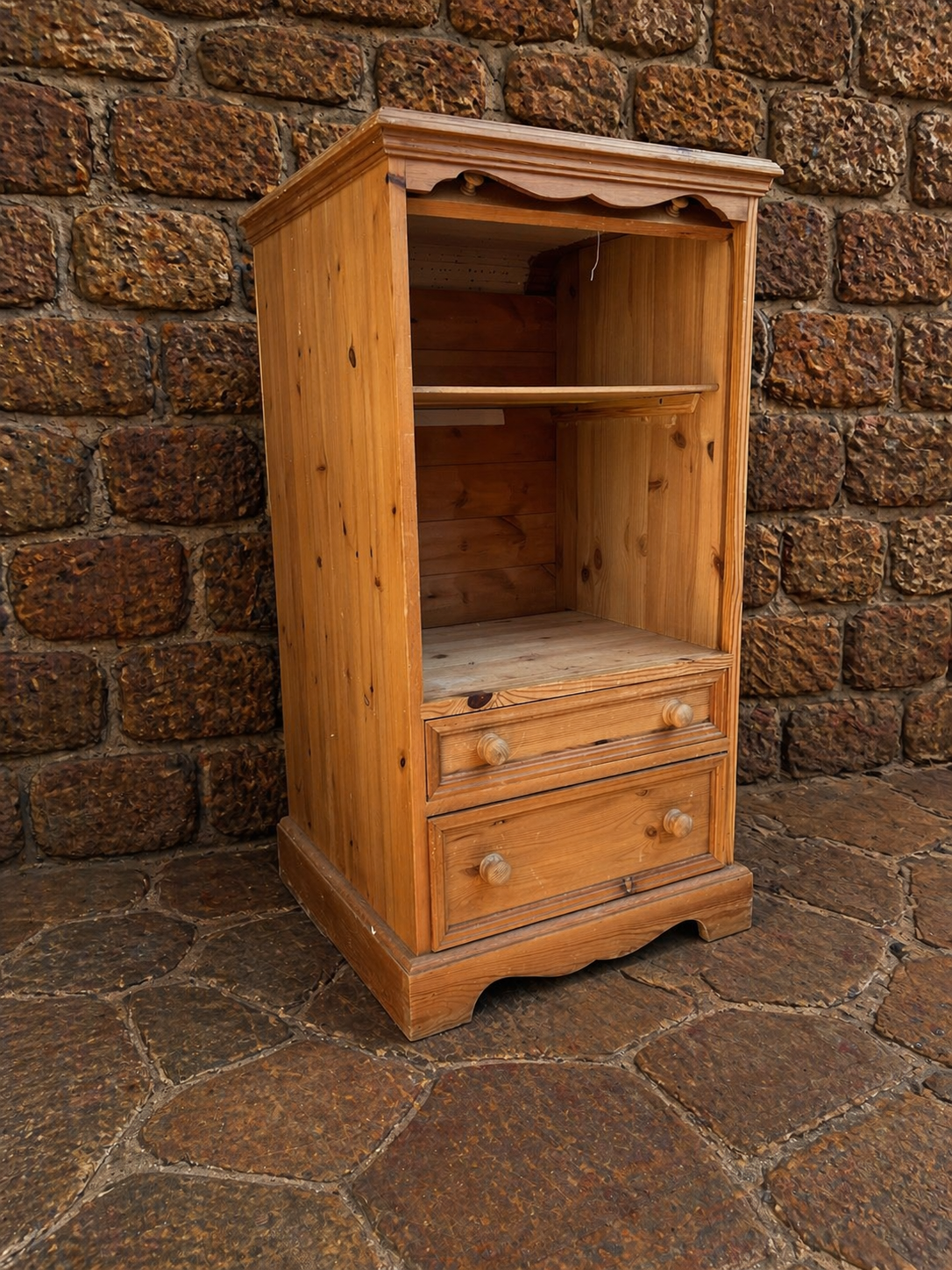 Rustic Pine Tambour Door Cabinet – Country Cottage Storage Unit with Drawers