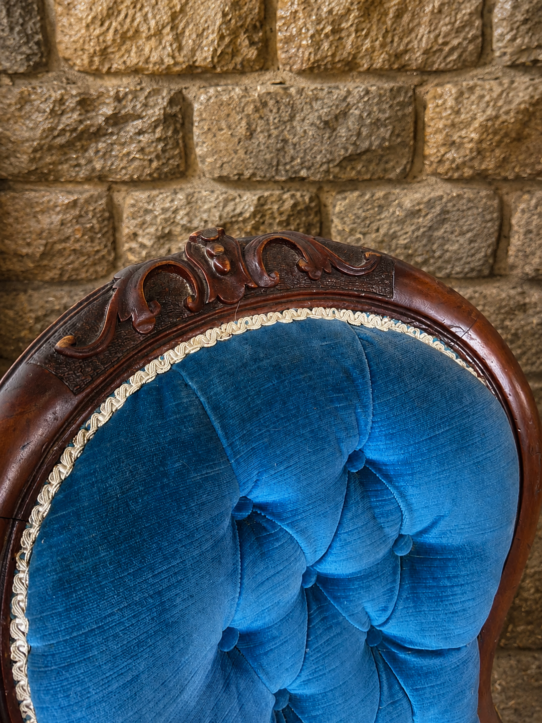 Antique Victorian Blue Velvet Nursing Chair