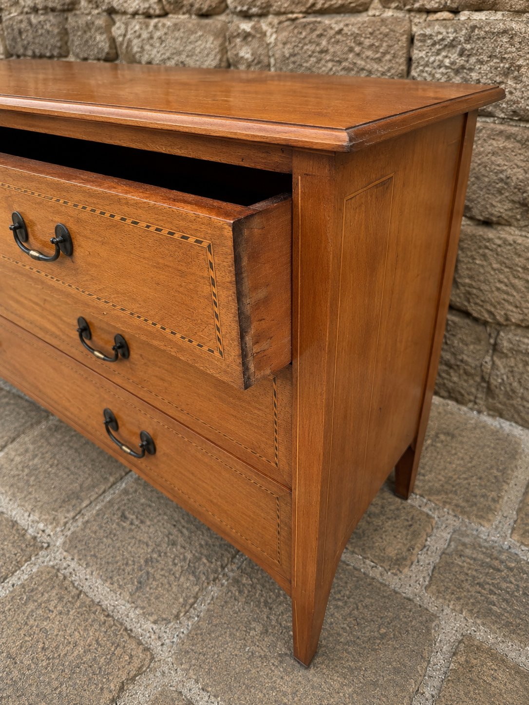 Vintage Inlaid Chest of Drawers | Brass Swan Handle Storage Chest