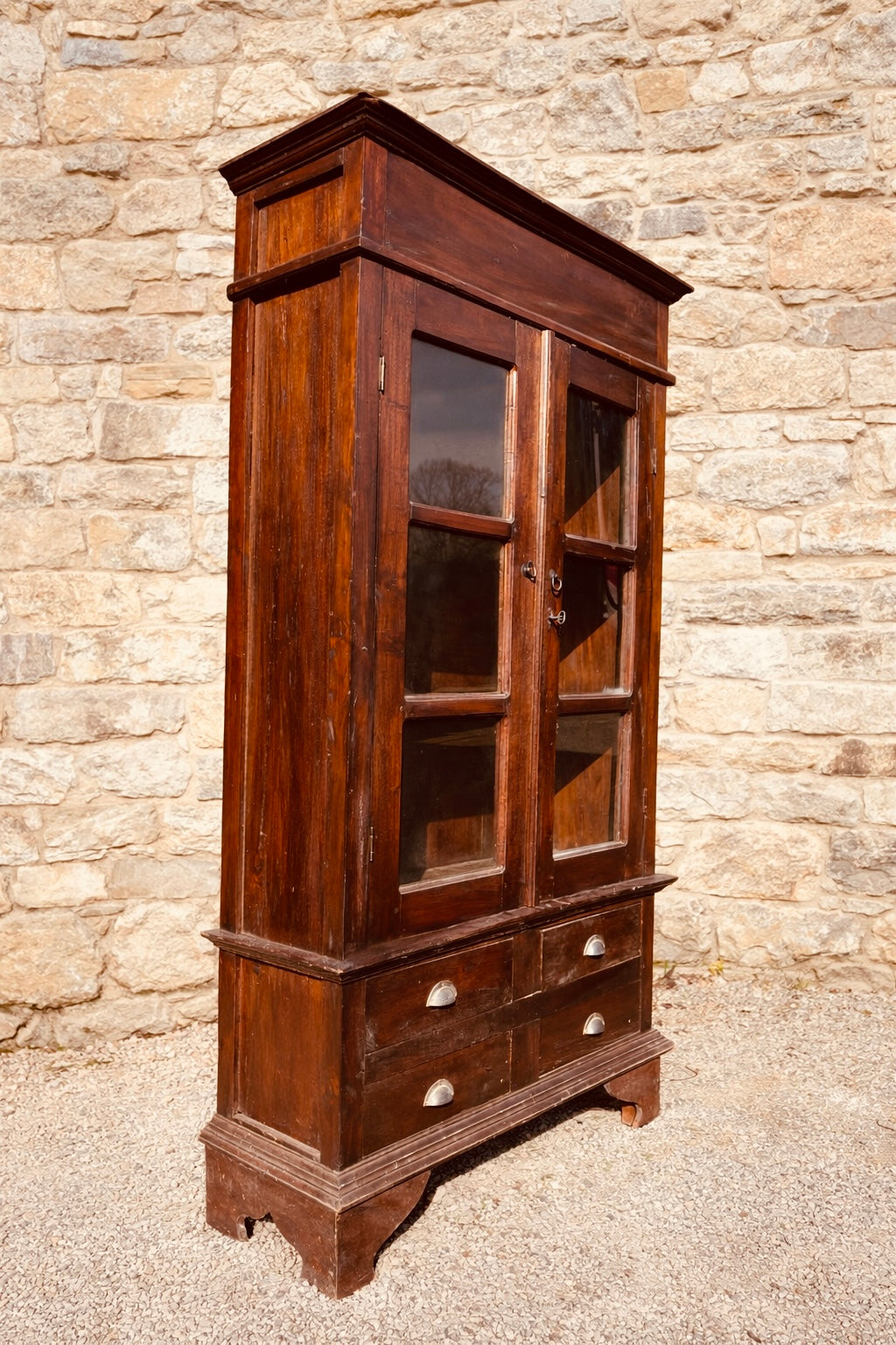 Victorian Rustic Glazed Cabinet With Drawers