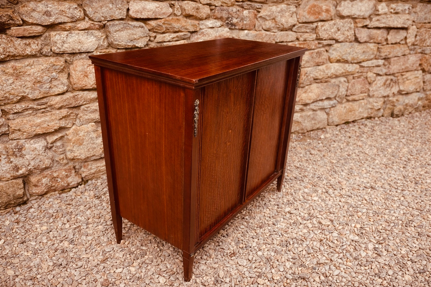 Mid Century Flame Mahogany Cocktail Cabinet with Sliding Doors
