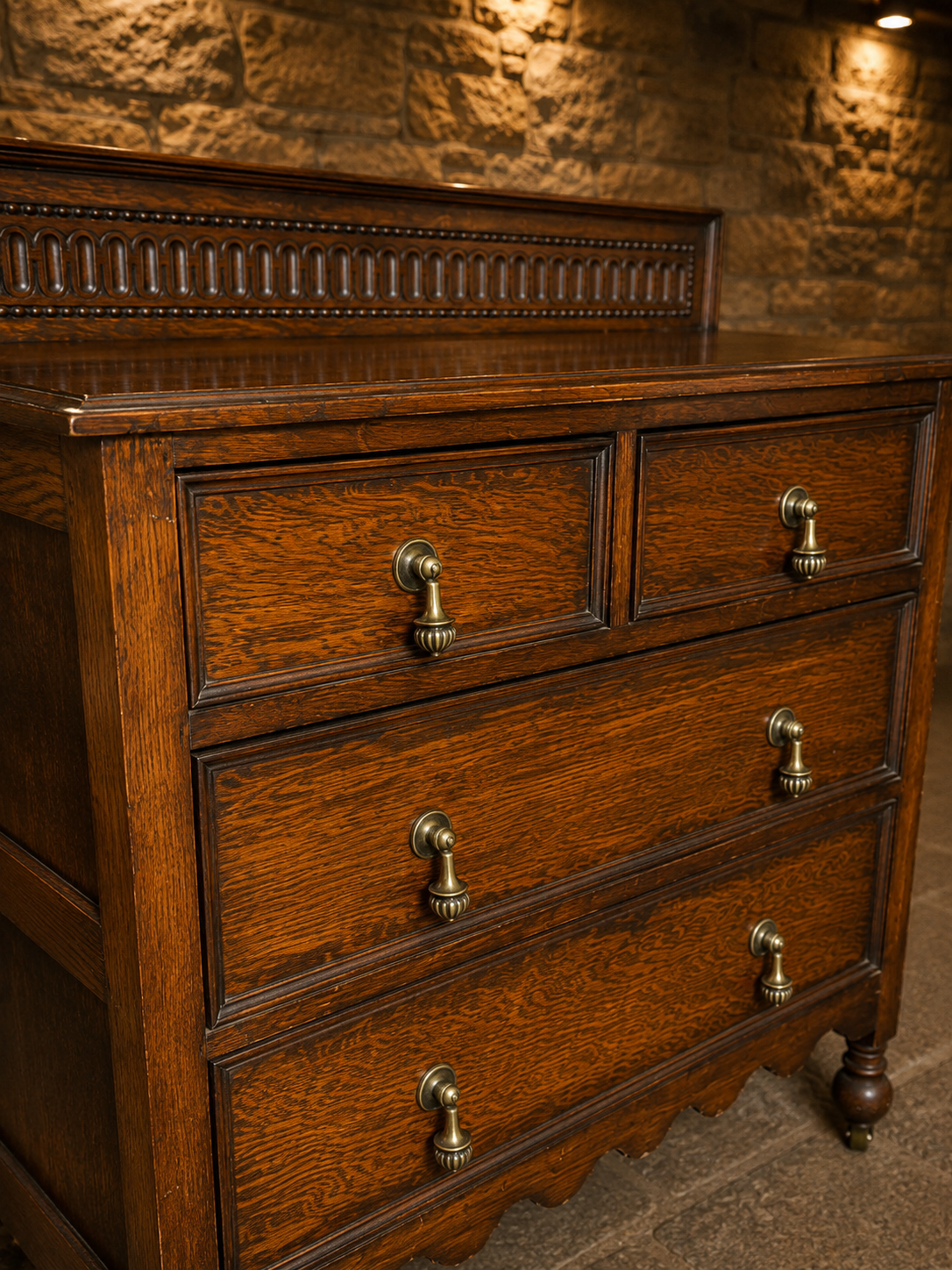 Antique Edwardian Quarter Sawn Oak Washstand Chest of Drawers on Original Castors | c.1900