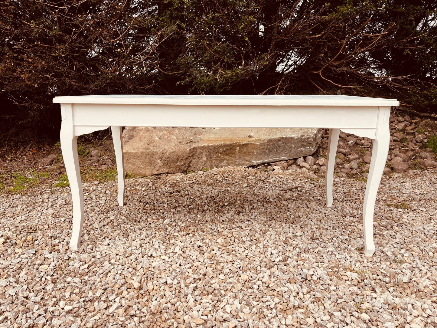 French Style Painted Table – Rustic Farmhouse Console / Desk with Cabriole Legs