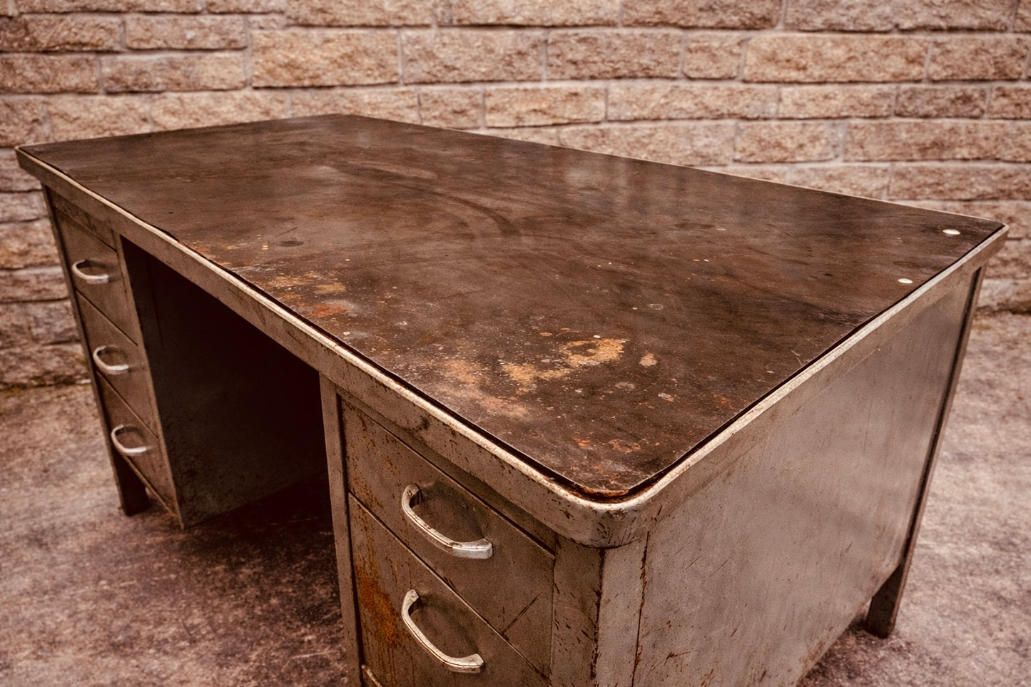 Vintage Industrial Steel Desk with Original Patina