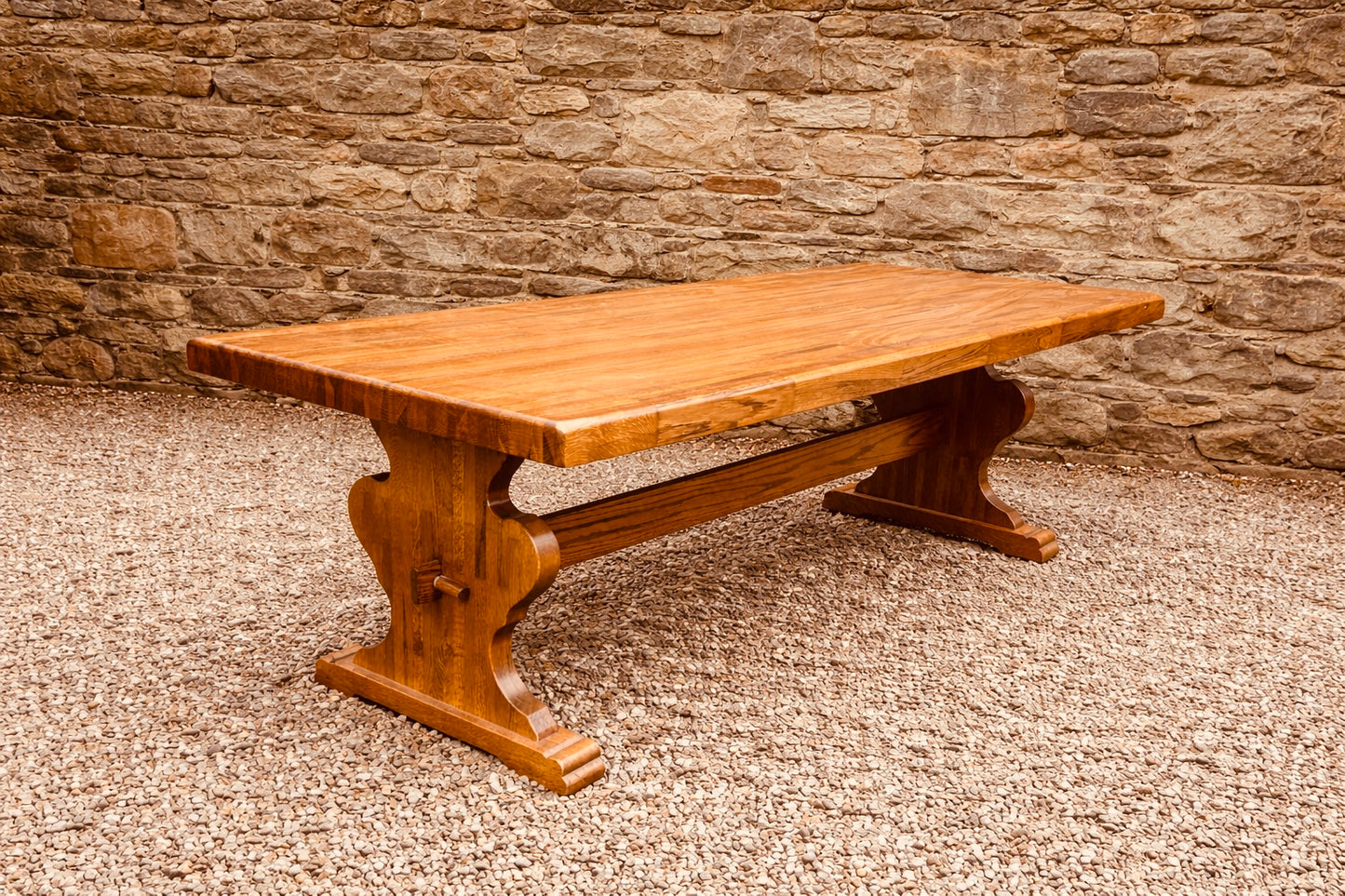 Large Solid Oak Farmhouse Dining Table – Rustic Refectory Trestle Base