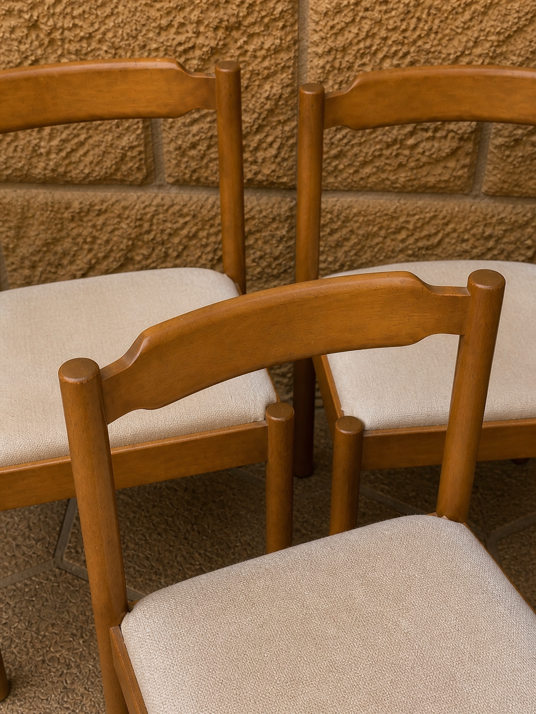 Mid Century Dining Chairs – Set of 3 Vintage Wooden Chairs with Upholstered Seats, 1960s Scandinavian Style