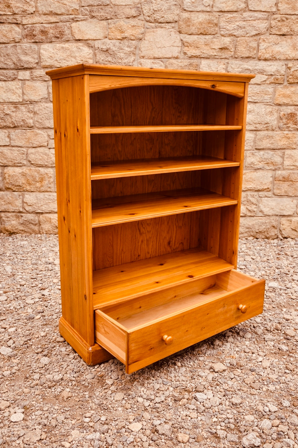 Rustic Pine Farmhouse Bookcase with Drawer – Solid Wood Shelving Unit