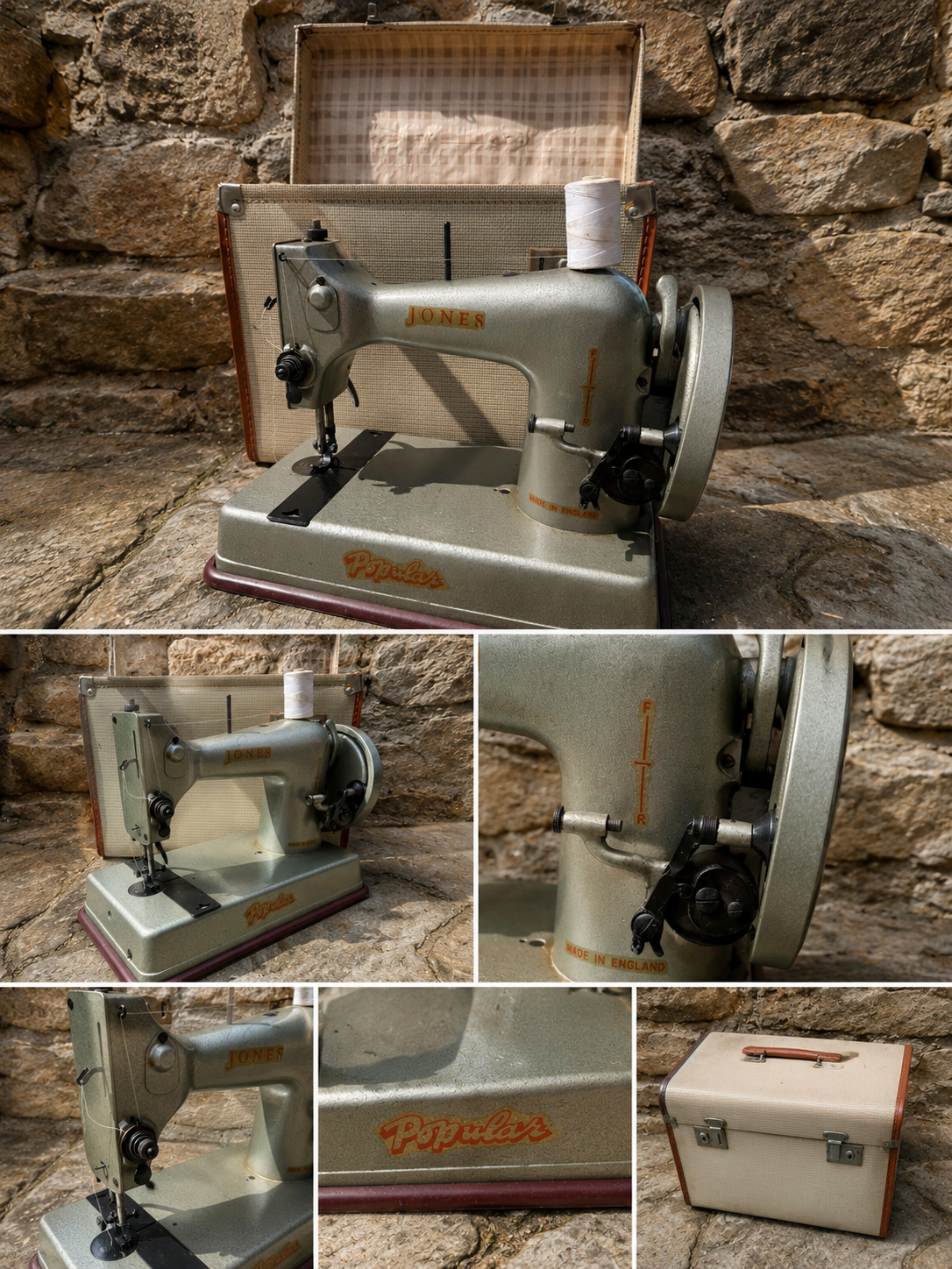 Vintage Jones “Popular” Sewing Machine In Original Carry Case c.1950s
