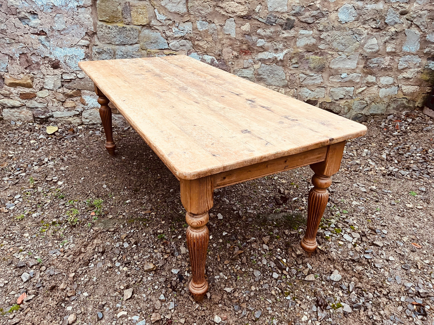 Antique Farmhouse Dining Table – Rustic Aged Top & Turned Legs
