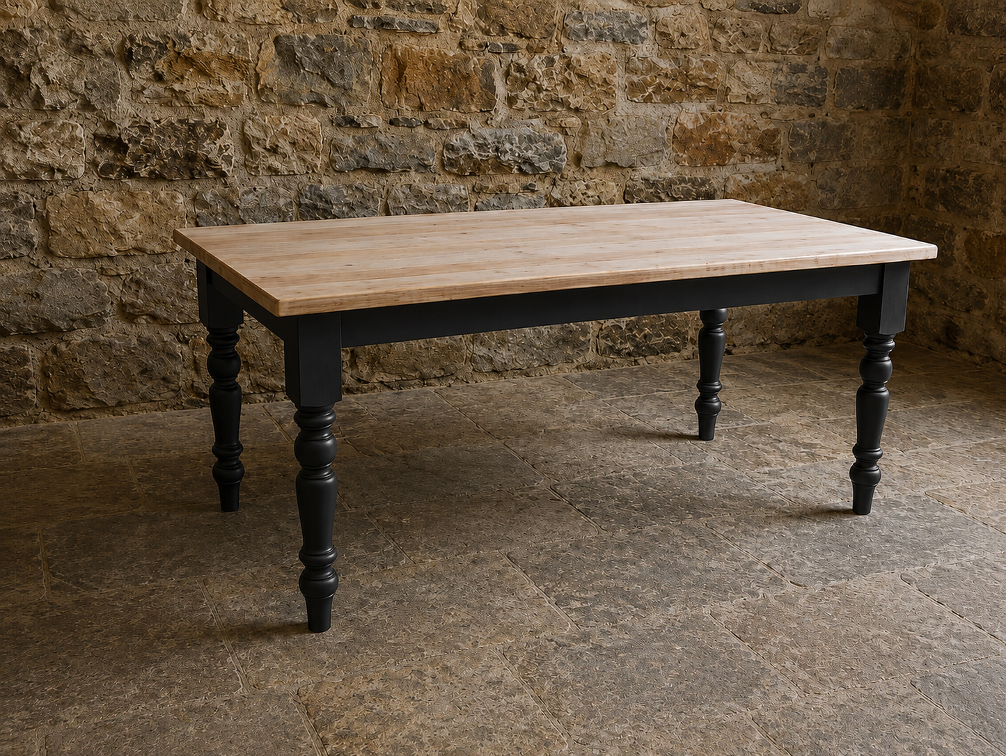 Handmade 6ft Farmhouse Dining Table with Black Base | Bespoke Refectory Table | Custom Farrow & Ball Colours Available