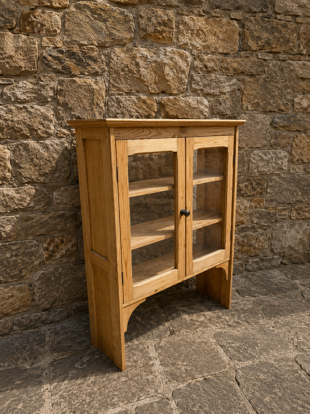 Rustic Pine Glazed Display Cabinet c.1980–2000