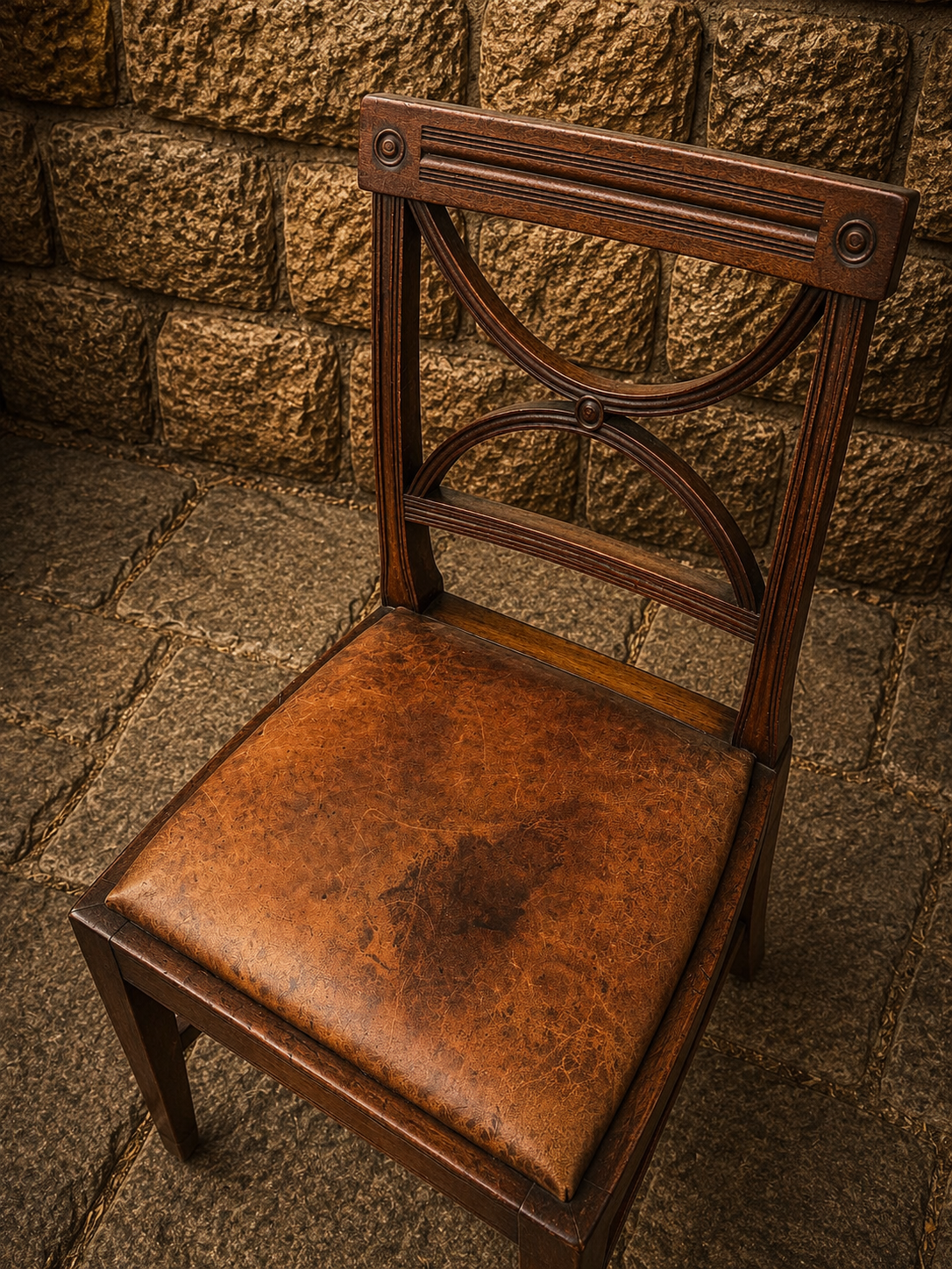 Antique Regency Revival Dining Chair – Edwardian Leather Seat Side Chair