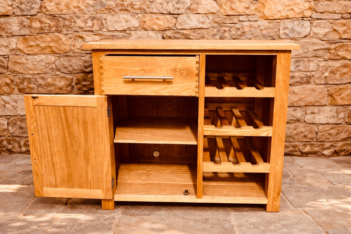 Solid Oak Wine Cabinet Sideboard with Storage