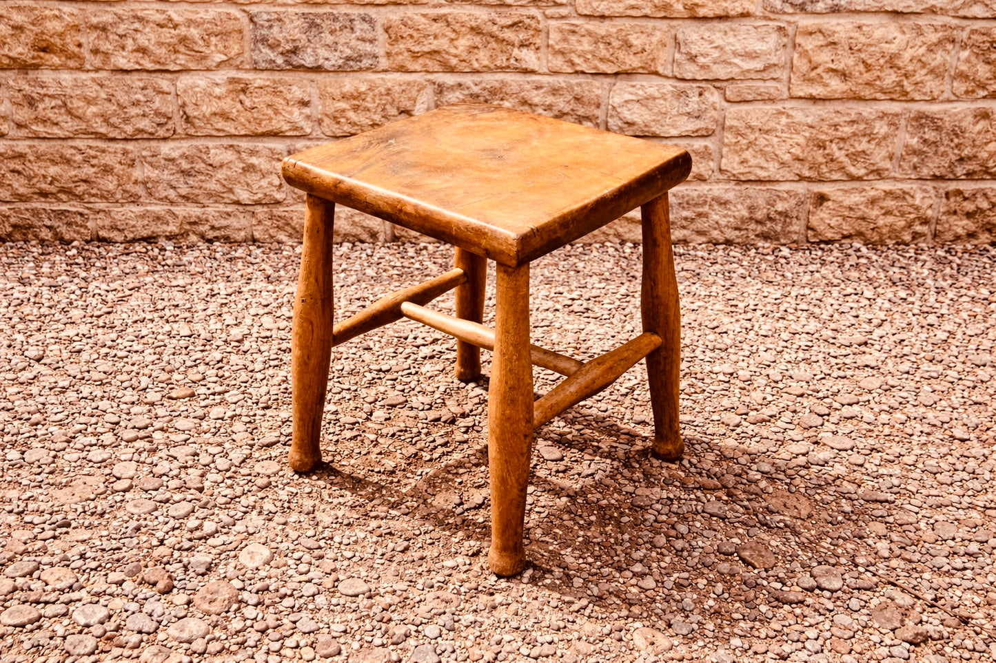 Vintage Rustic Wooden Stool – Solid Wood Country Side Table (Mid Century)