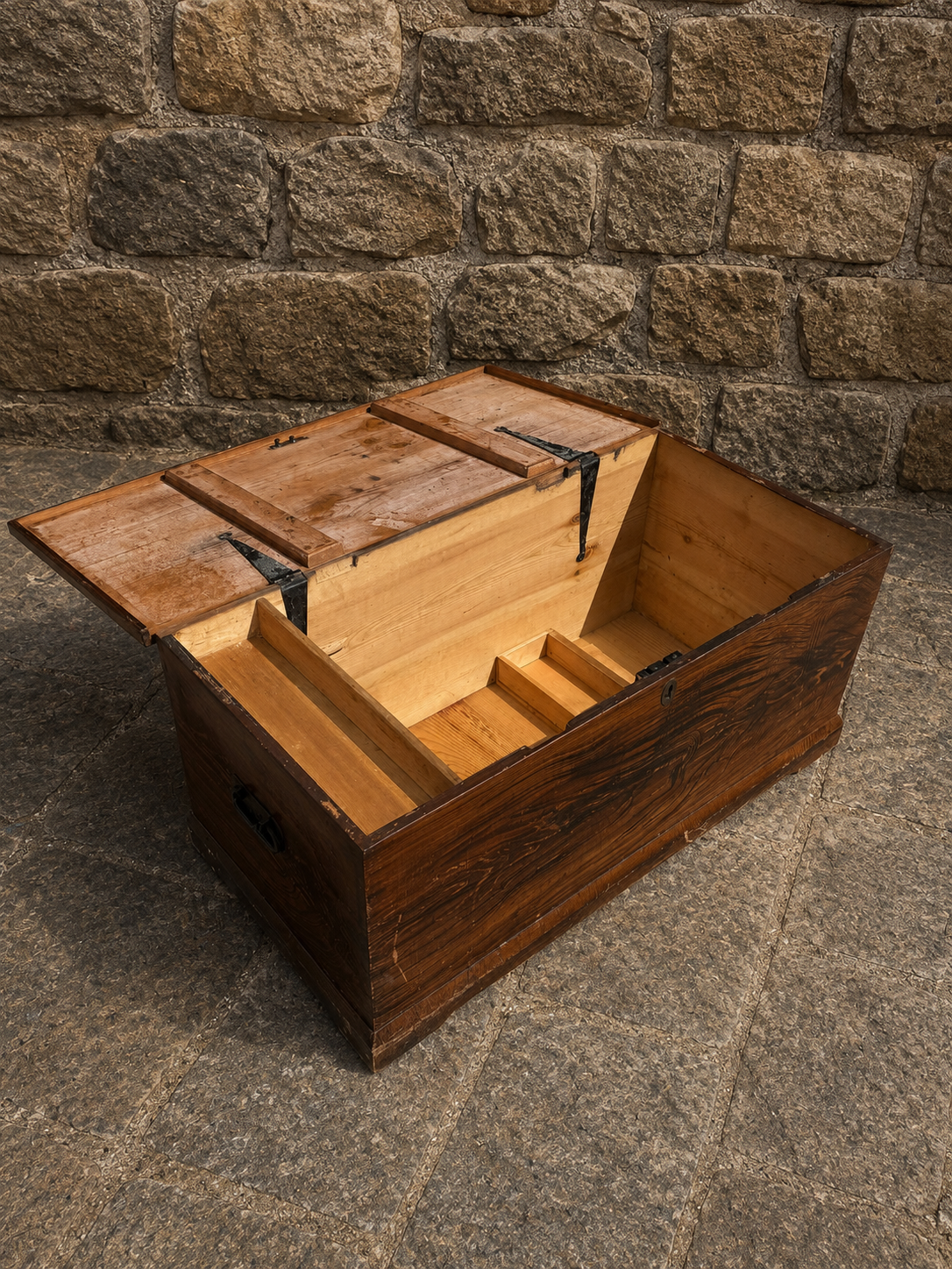 Victorian Pitch Pine Blanket Chest with Original Candle Box