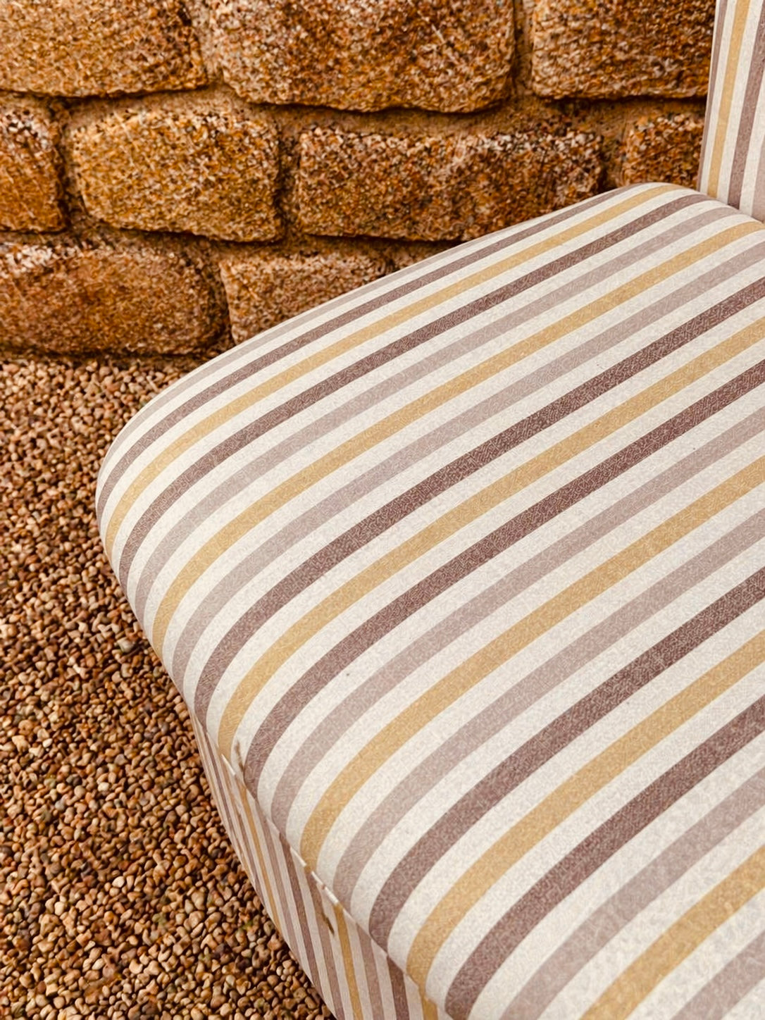 Striped Upholstered Slipper Chair – Neutral Beige Accent Chair