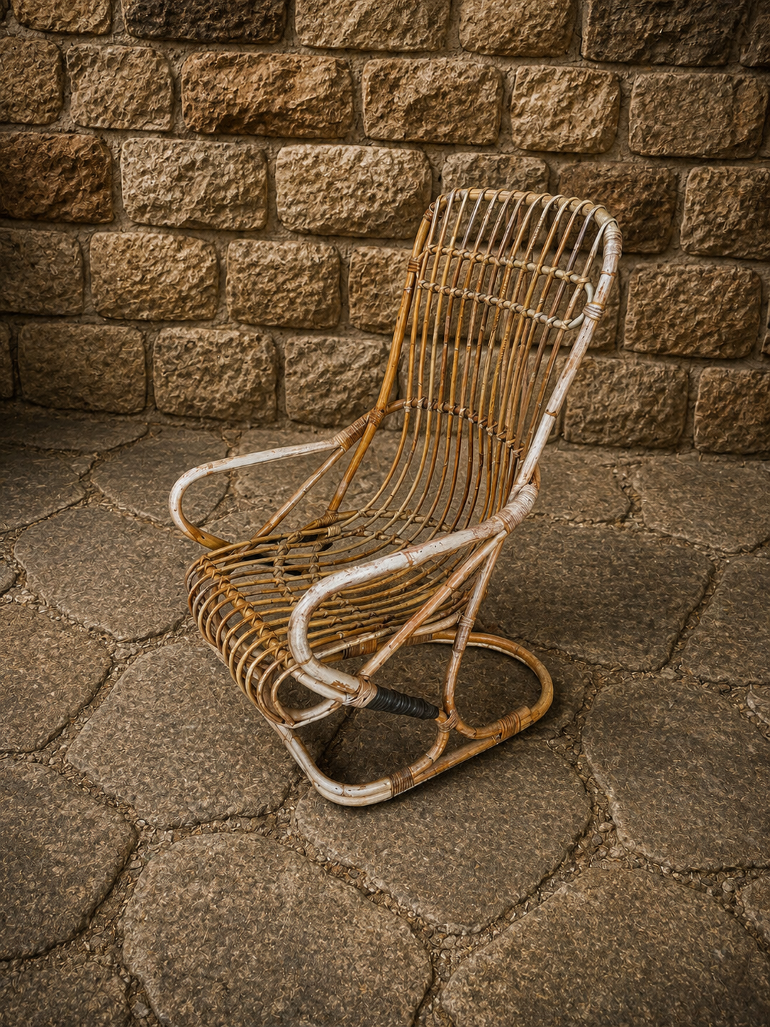 Vintage Rattan Rocking Chair – 1970s Boho Wicker Lounge Chair