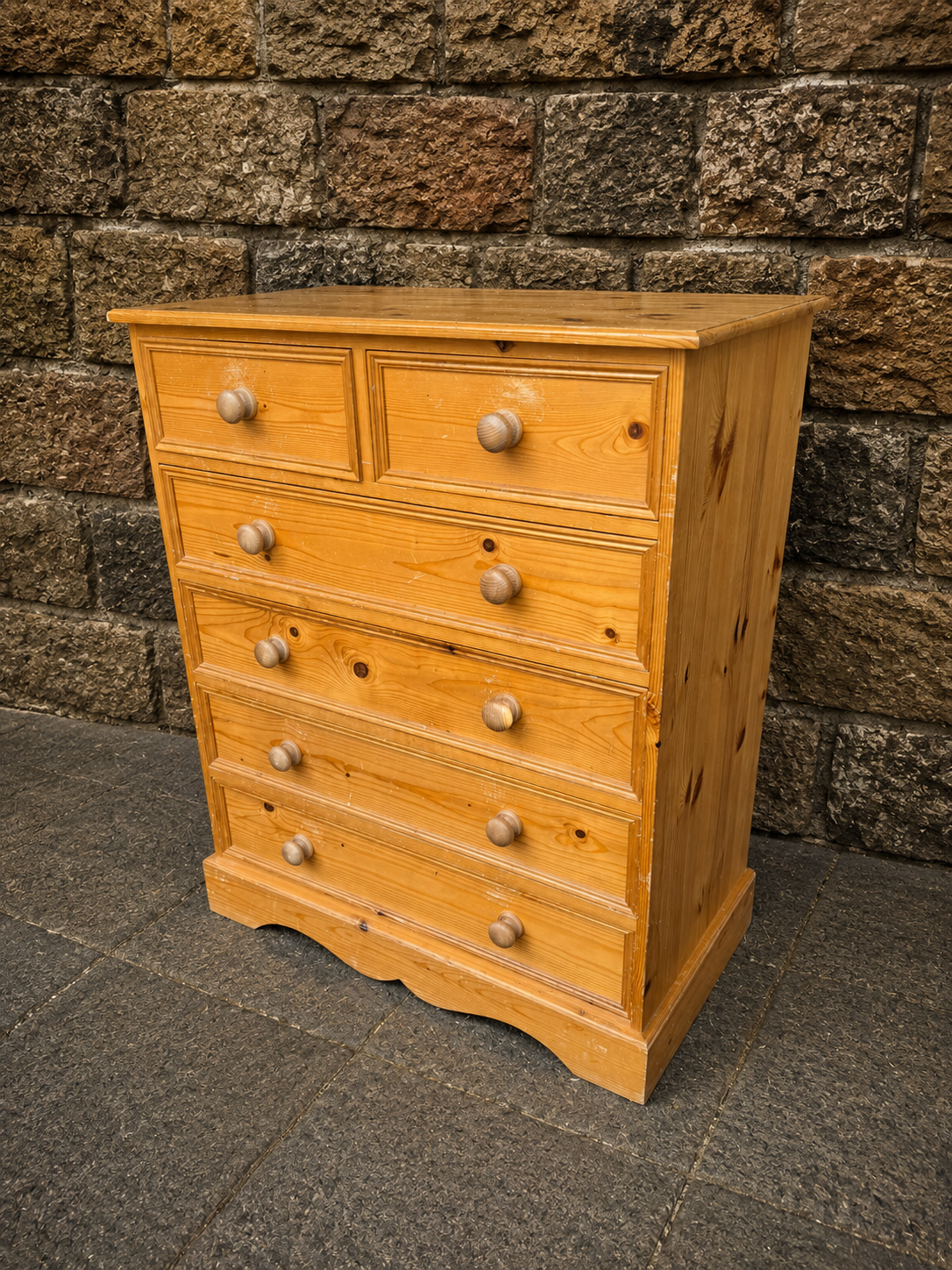 Vintage Solid Pine Farmhouse Chest of Drawers