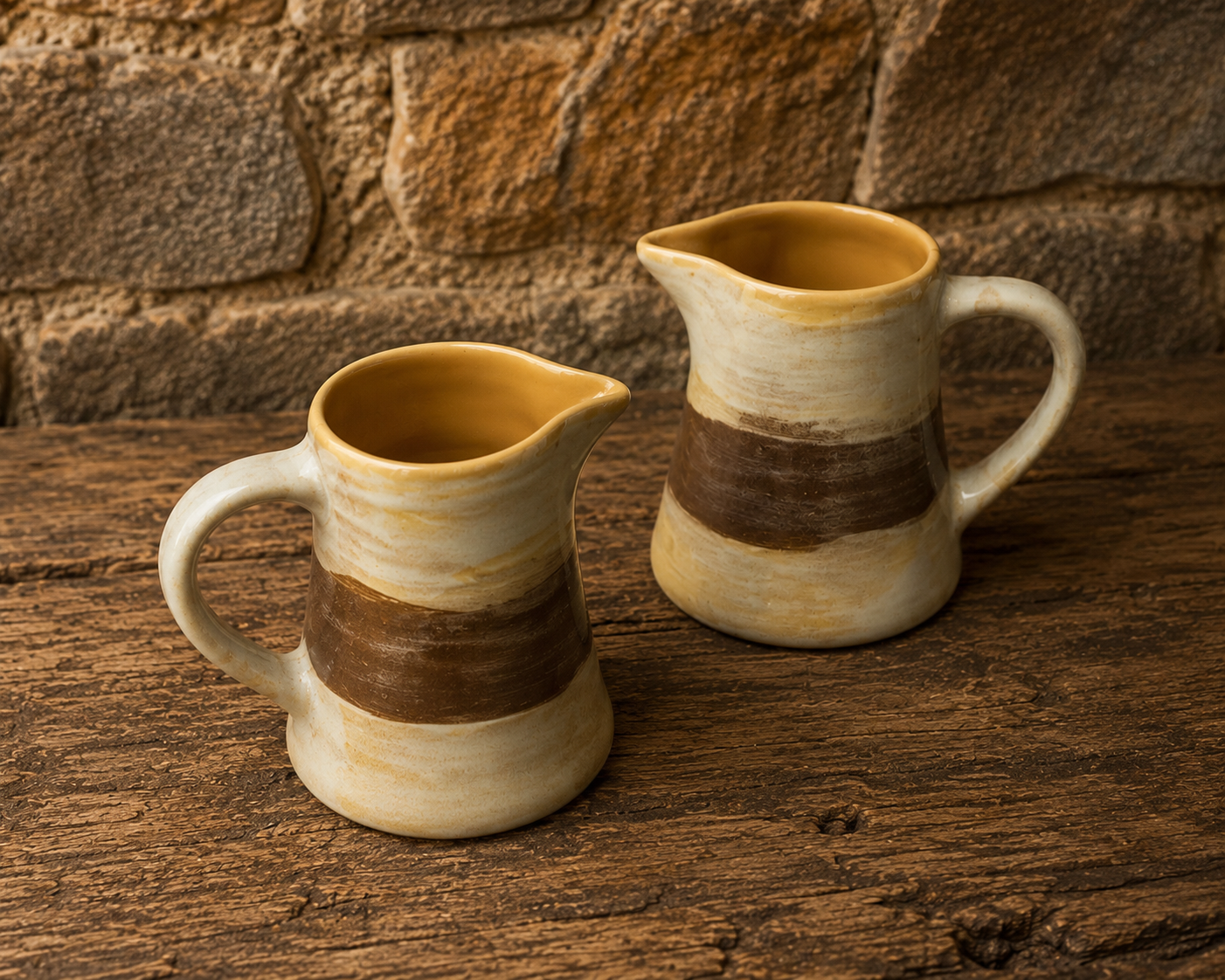 Pair of Rustic Studio Pottery Cream Jugs