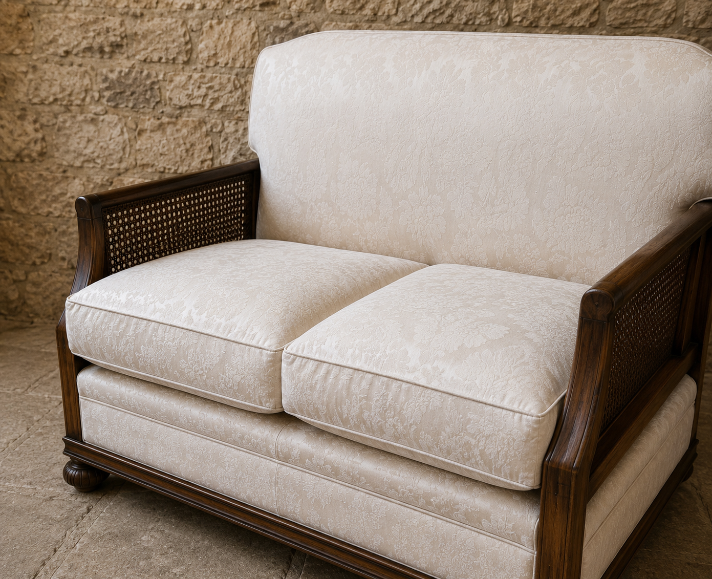 Elegant Cane Sided Loveseat Sofa