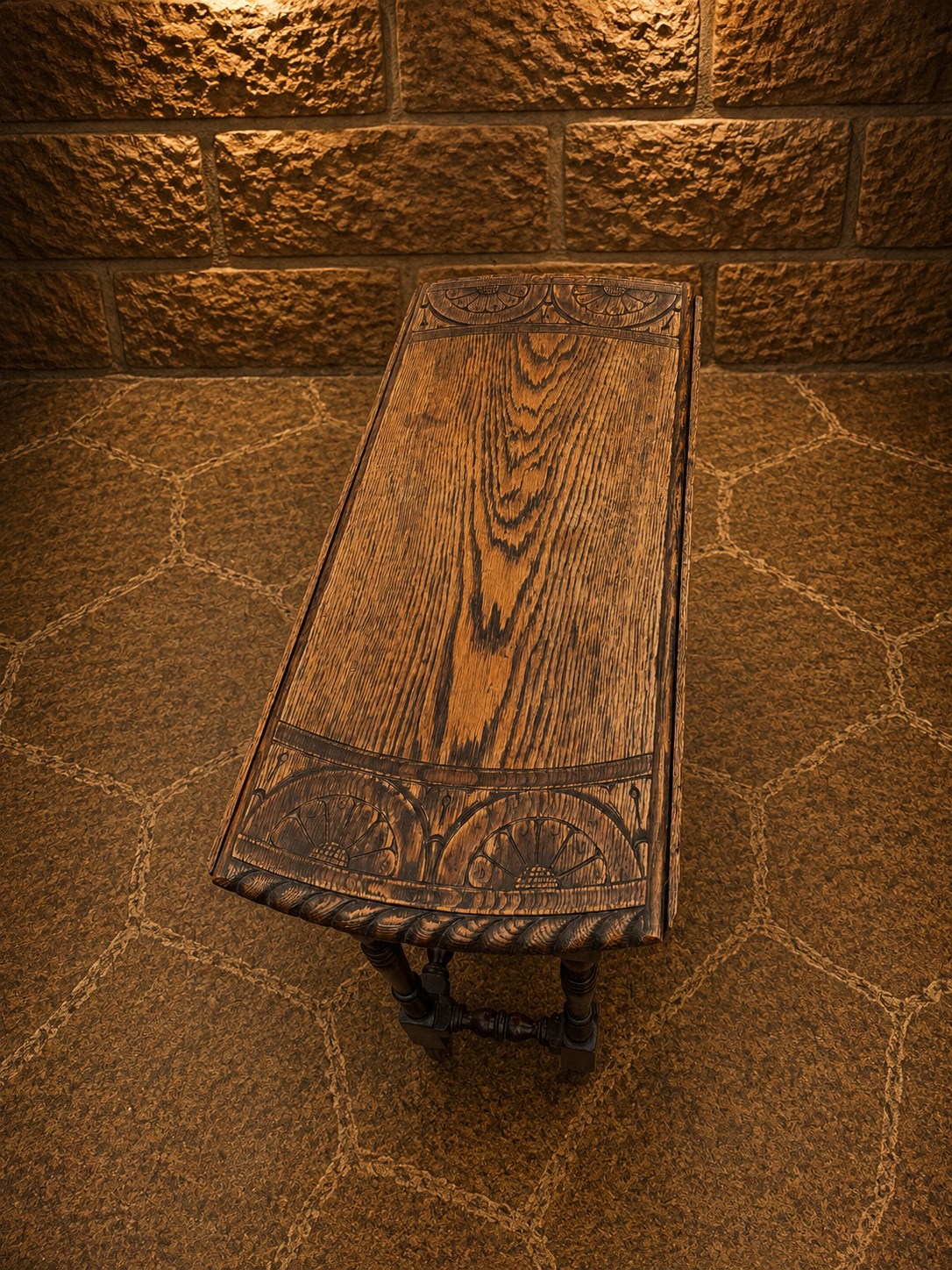 Antique Late Victorian Carved Oak Gateleg Table | Arts & Crafts Drop Leaf Occasional Table | Circa 1890–1910