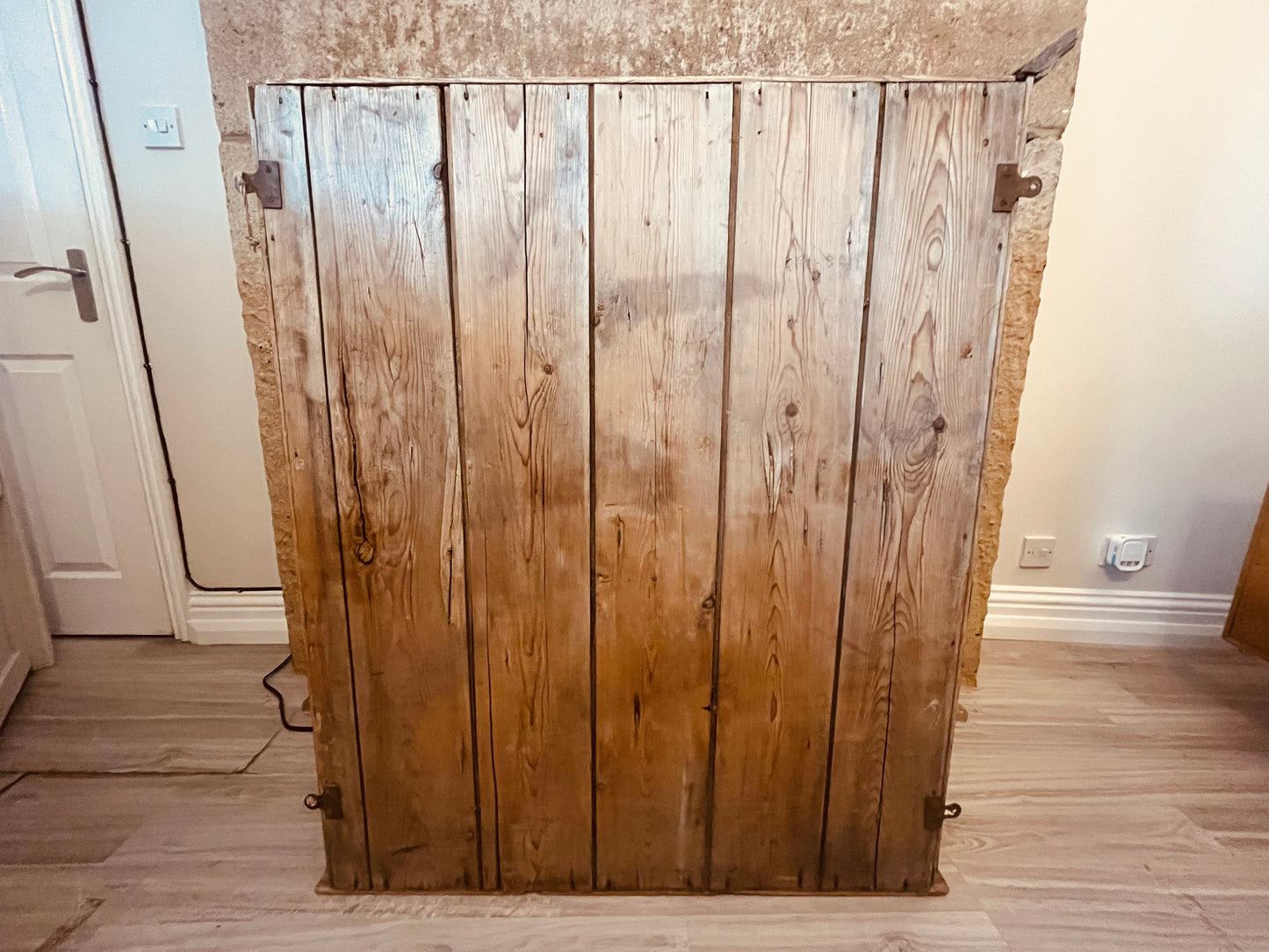 Antique Rustic Pine Glazed Cabinet – Glass Front Farmhouse Cupboard (c.1900–1915)