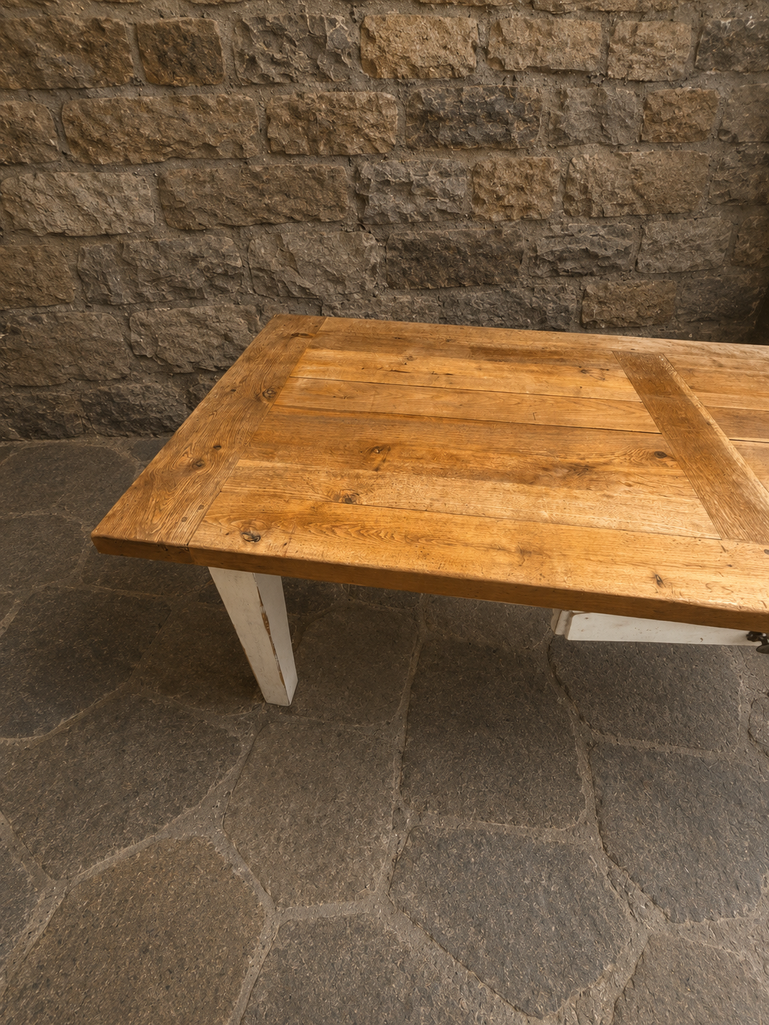 Large French Farmhouse Oak Dining Table with Drawer