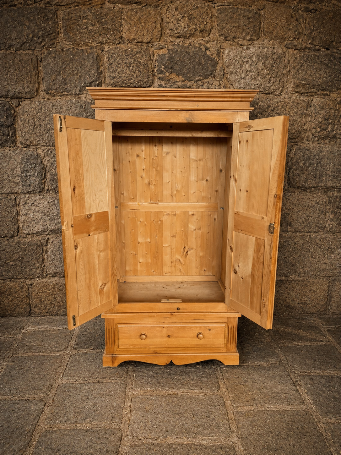 Rustic Farmhouse Pine Wardrobe Armoire with Drawer