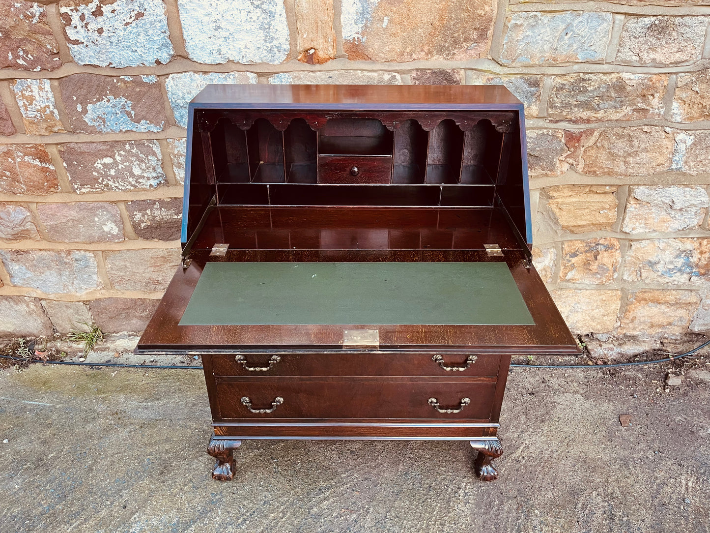 Mahogany Bureau Writing Desk with Drop Front & Ball & Claw Feet – Vintage Home Office Storage (c.1920–1940)