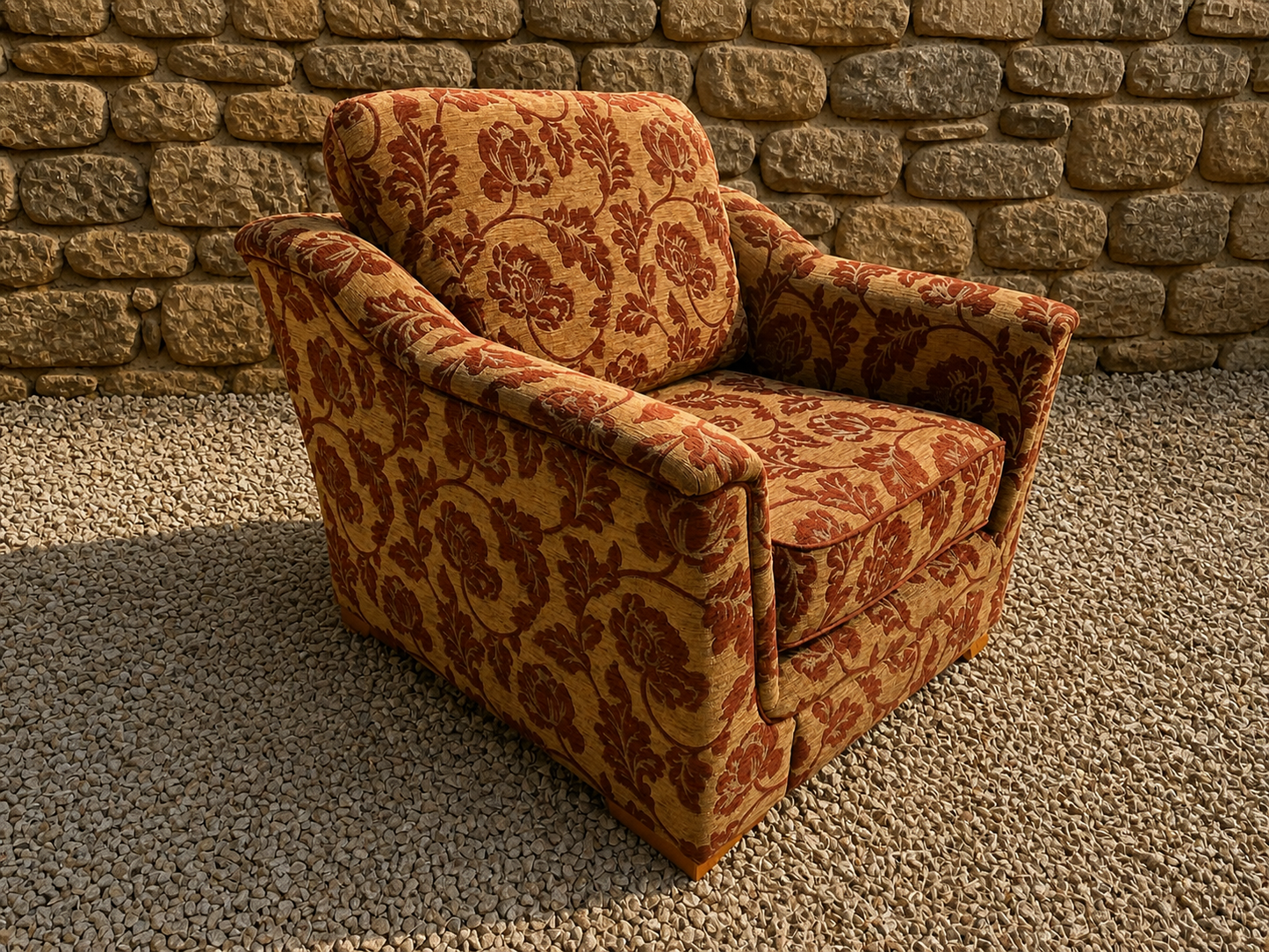 Vintage Patterned Armchair – Country House Style Statement Accent Chair