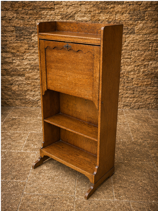 Antique Arts & Crafts Oak Bureau Bookcase – Early 20th Century Writing Cabinet