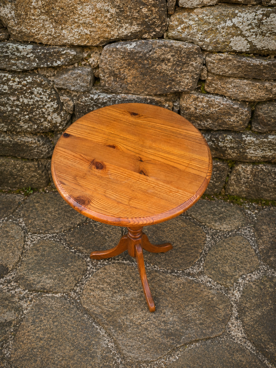 Vintage Style Pine Tripod Wine Table | Rustic Country Side Table | Cottage Lamp Table | Round Pedestal Occasional Table