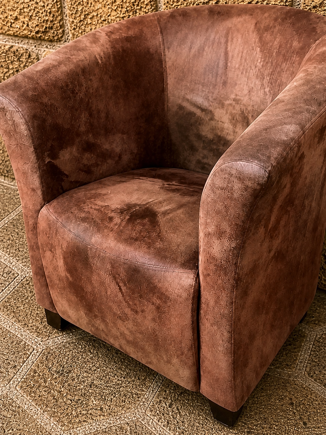 Brown Suede Tub Chair – Distressed Effect Upholstered Accent Armchair