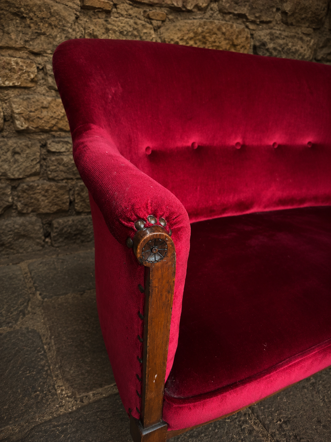 Antique Edwardian Burgundy Velvet Sofa c1920