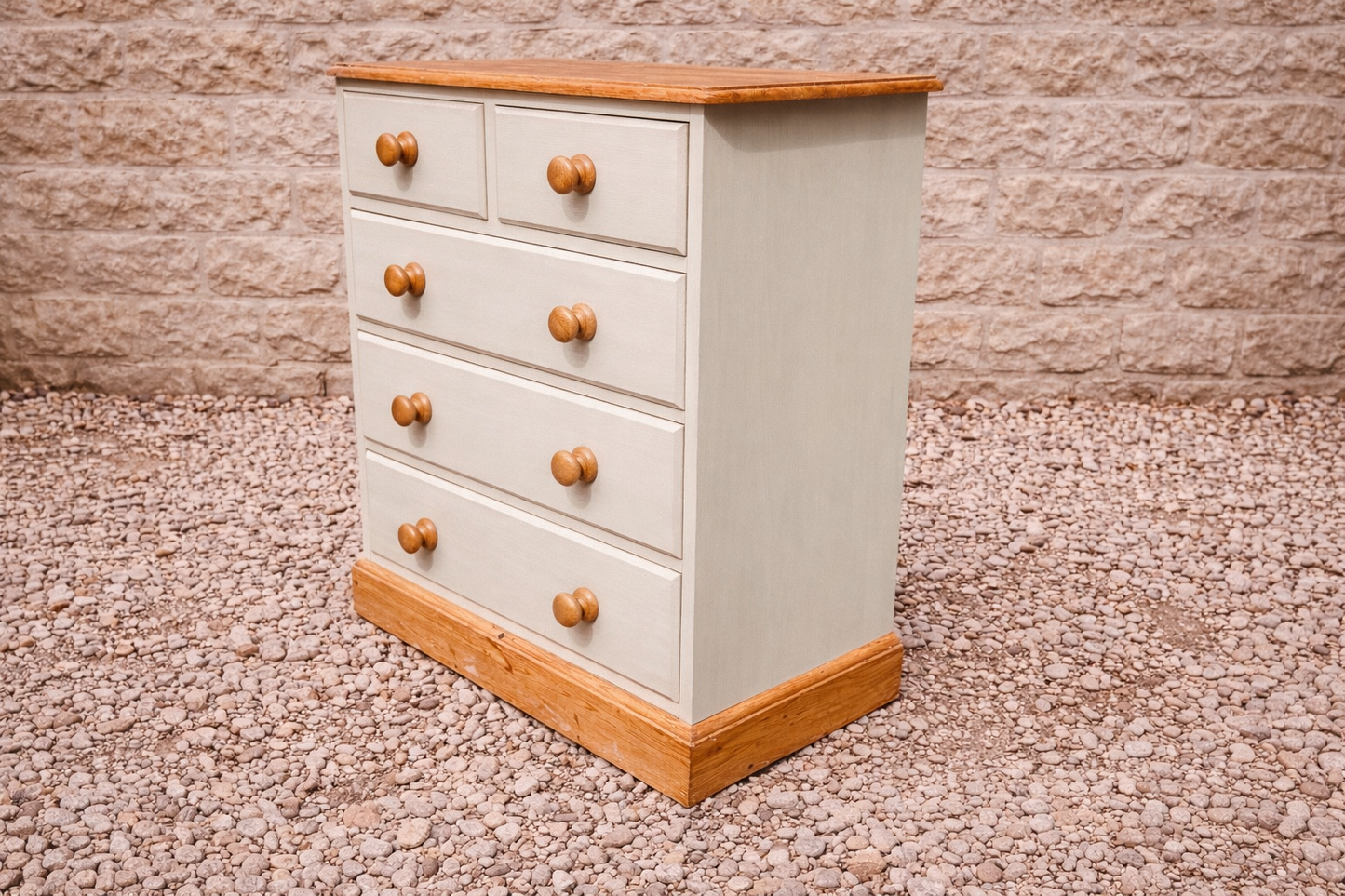 Rustic Pine Chest of Drawers – Shadow White with Stripped Top & Base