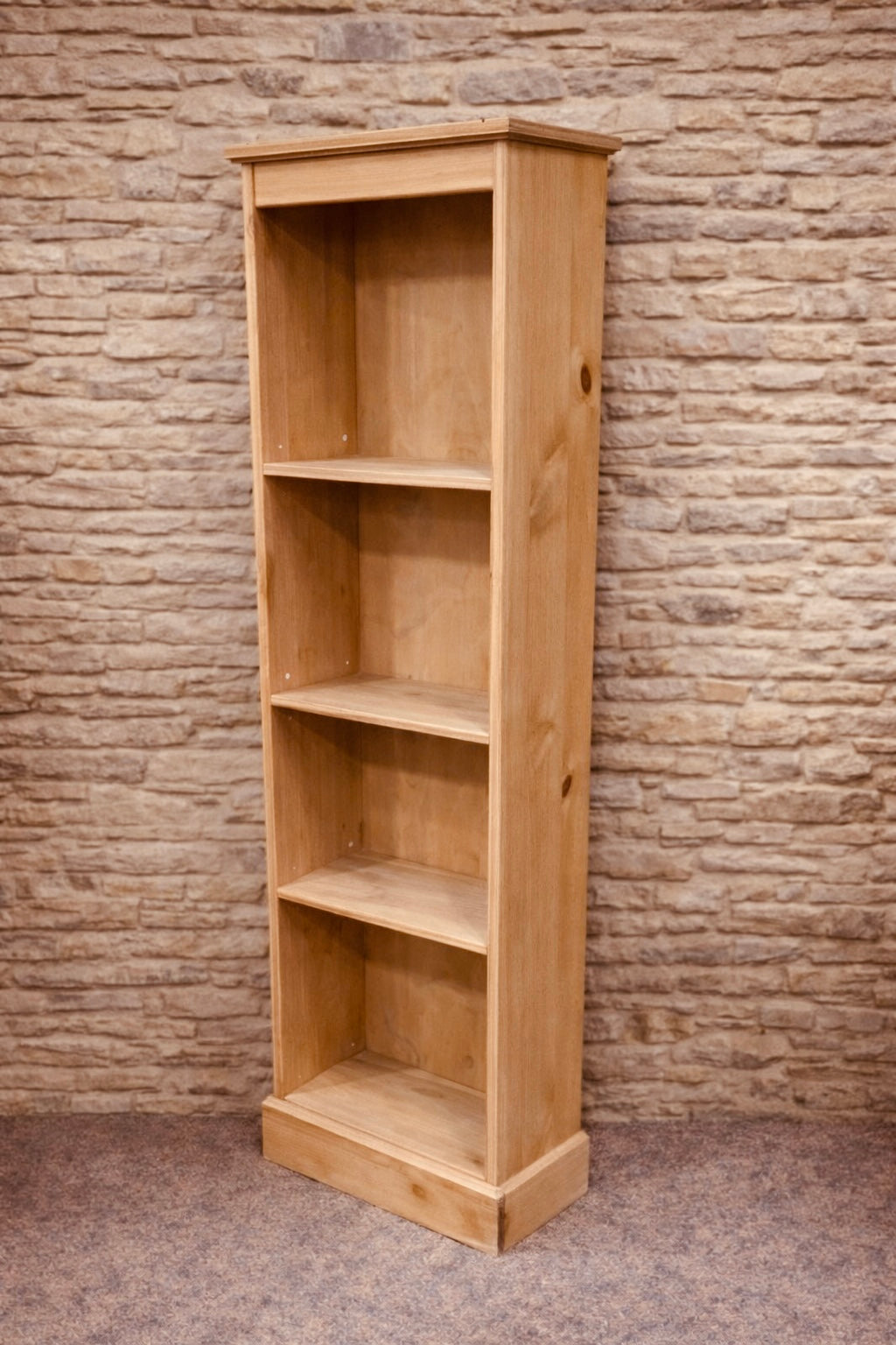 Solid Pine Narrow Bookcase – Slim Rustic Wooden Shelving Unit