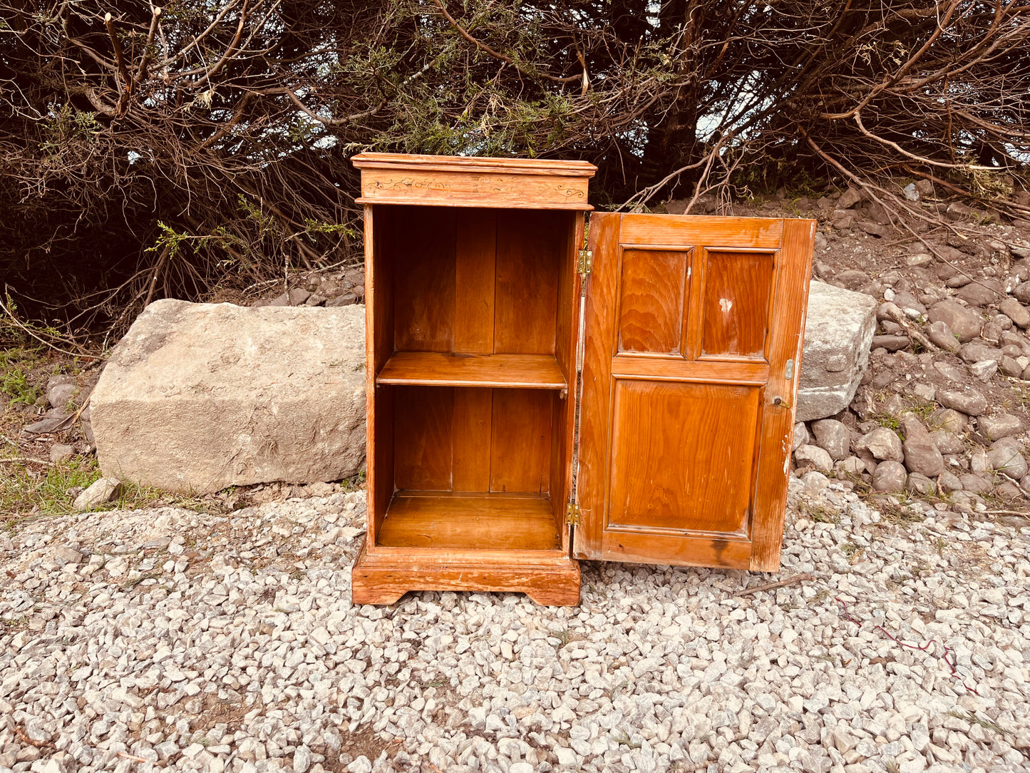 Antique Victorian Inlaid Bedside Cabinet with Ebonised Bird Panels