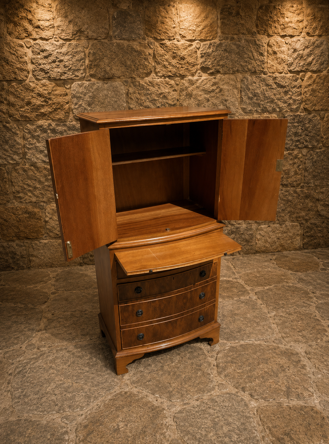 Georgian Style Mahogany Secretaire Cabinet | Mahogany Linen Press Cupboard | Traditional Storage Cabinet | c.1980–2000
