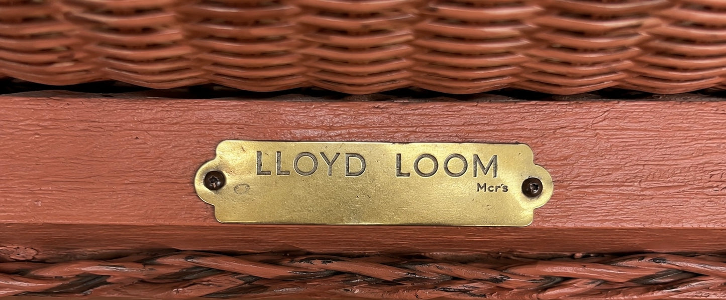 Vintage Lloyd Loom Pink Wicker Laundry Basket / Mid Century Storage Hamper