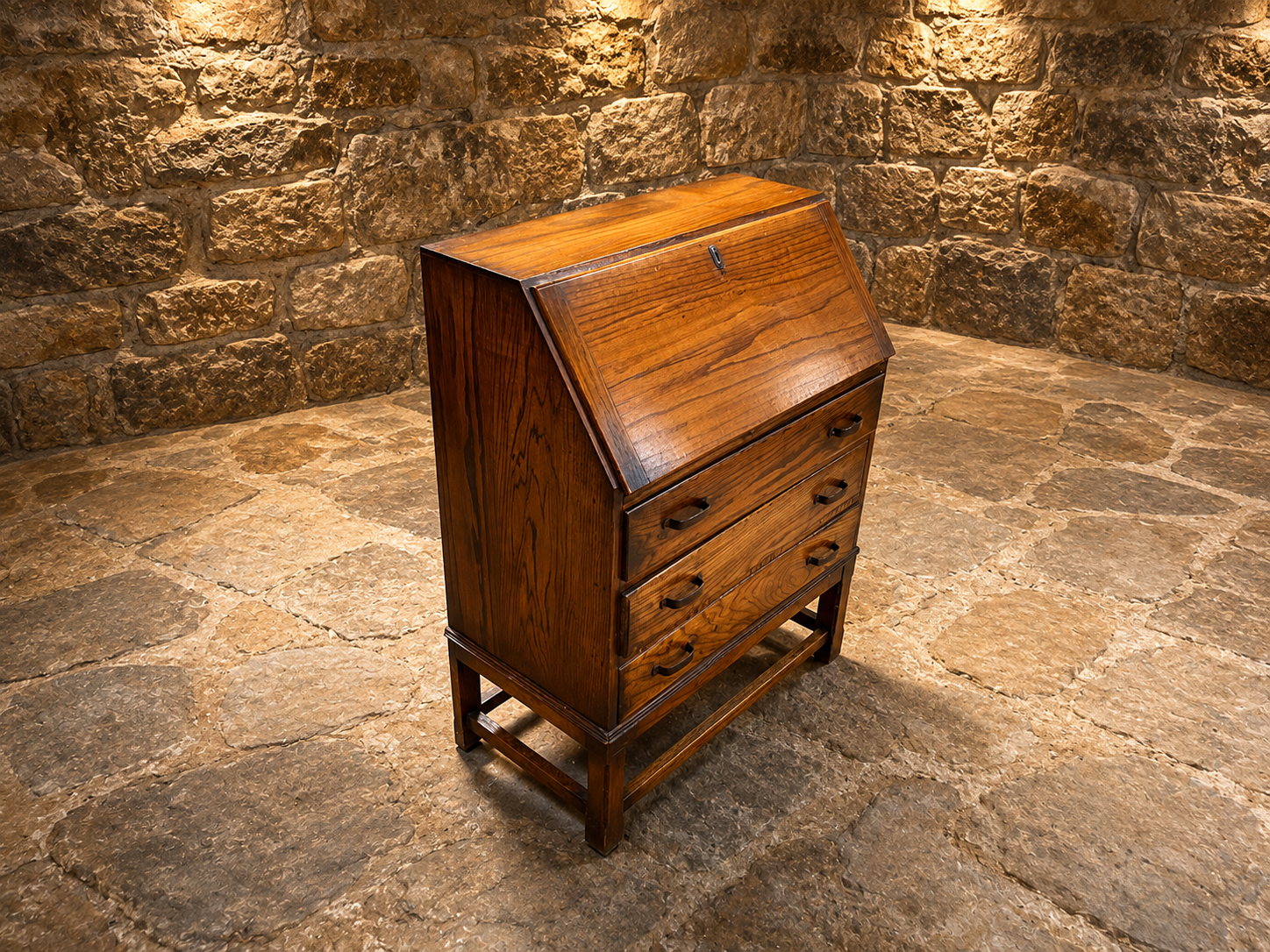 Antique Edwardian Oak Bureau | Solid Oak Fall Front Writing Desk | Compact Home Office Bureau | Circa 1905–1925