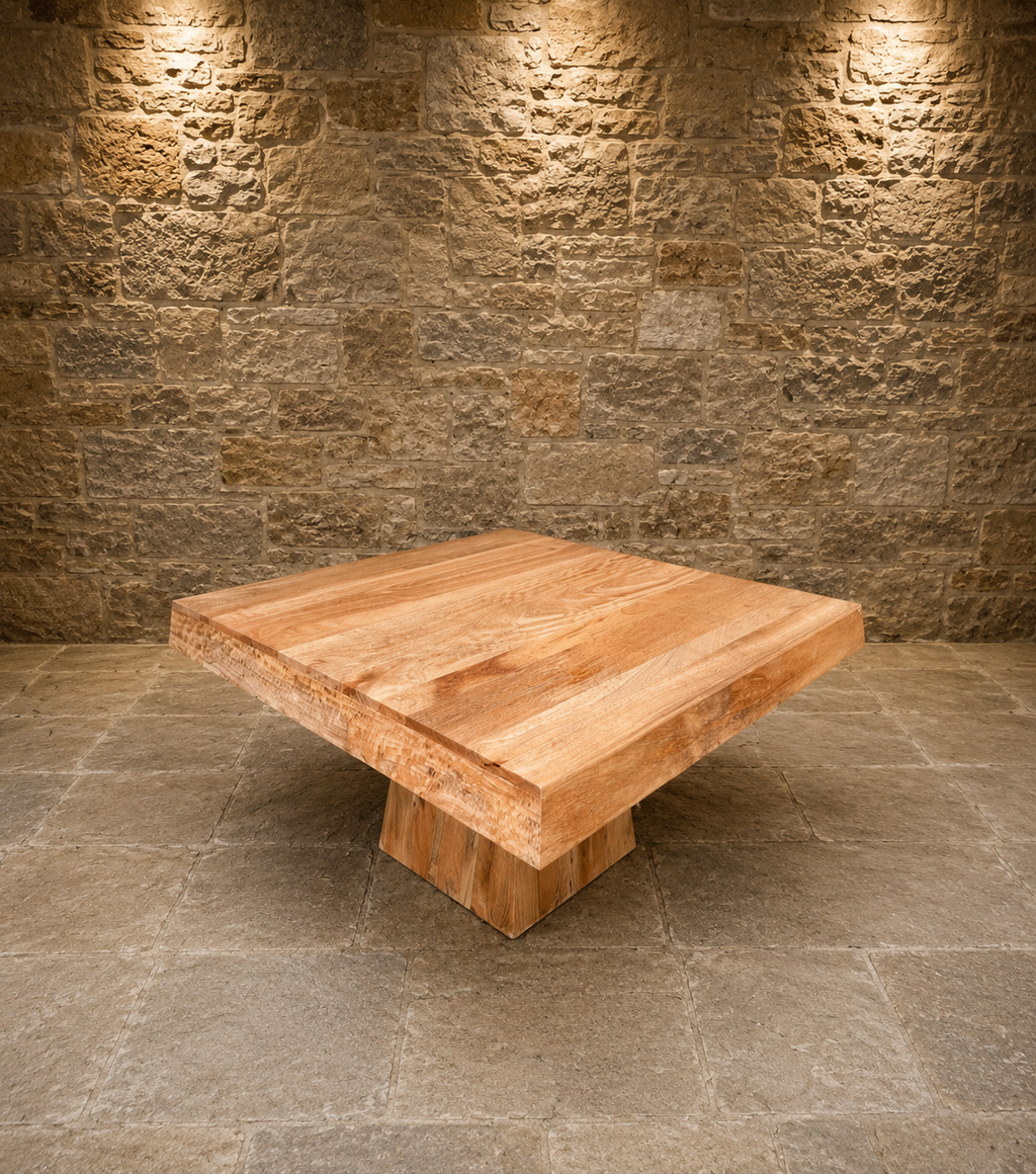Large Solid Mango Wood Pedestal Dining Table – Sculptural Contemporary Statement Table