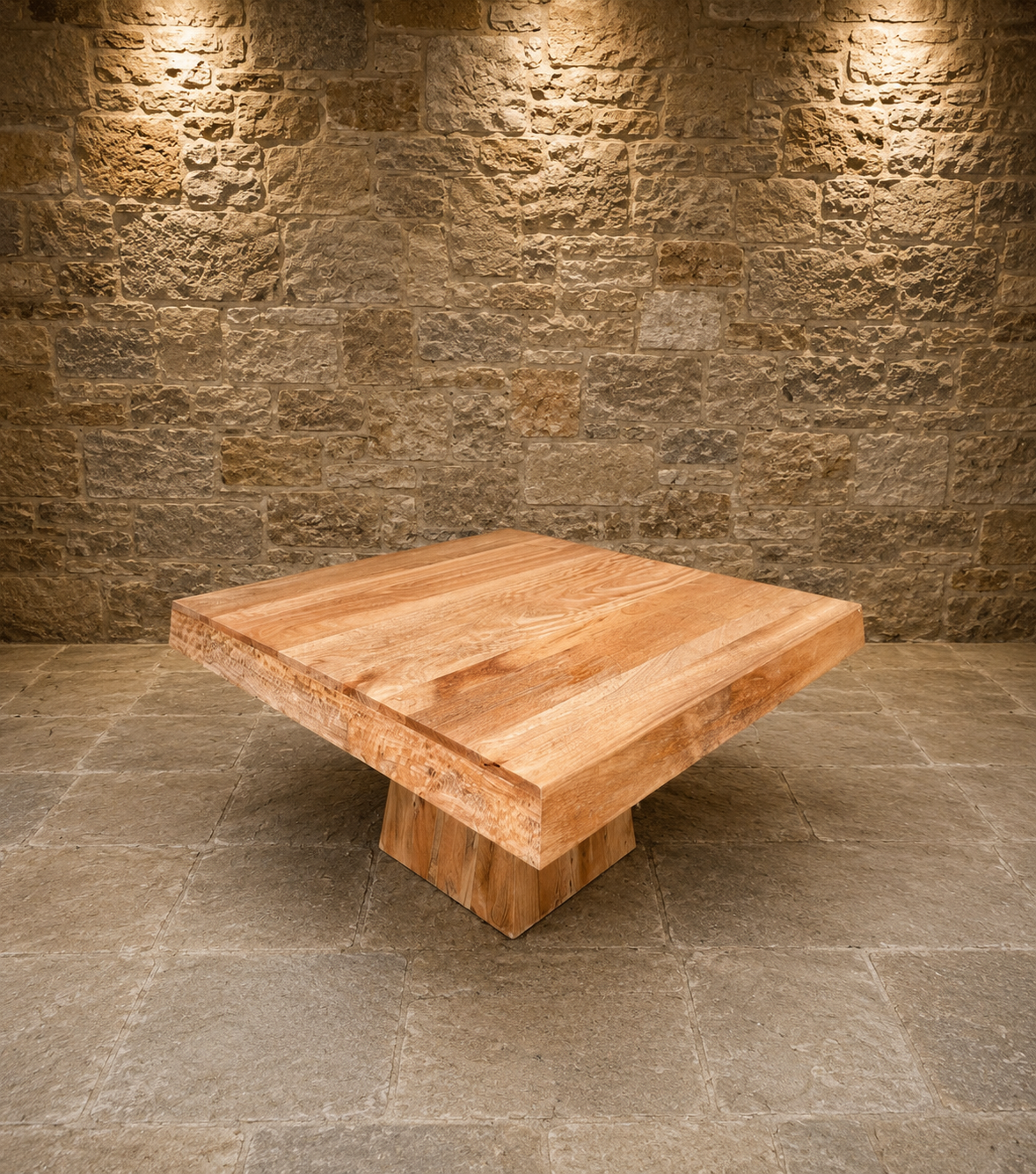 Large Solid Mango Wood Pedestal Dining Table – Sculptural Contemporary Statement Table